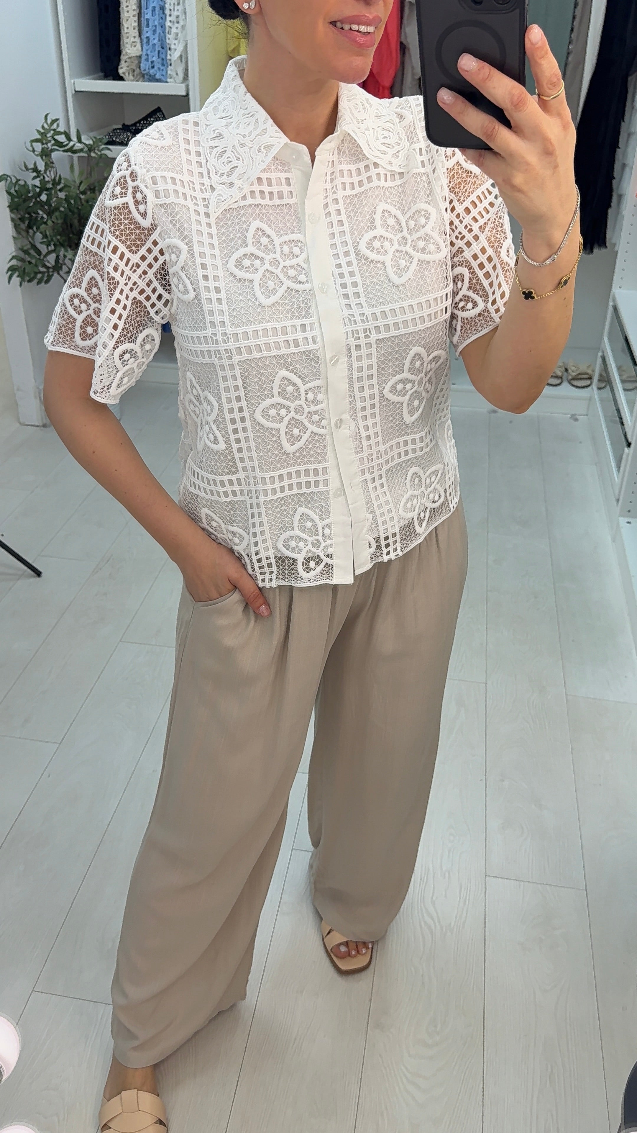 Keira Embroidered Lace Button front Shirt