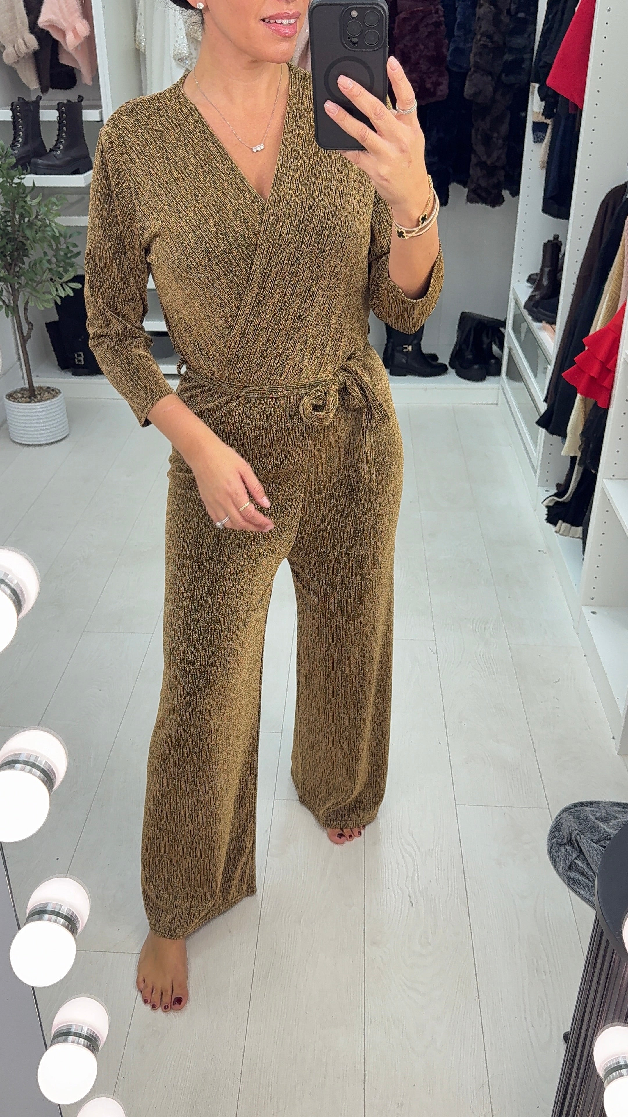 Bessie Lurex Tie Waist Wide Leg Jumpsuit