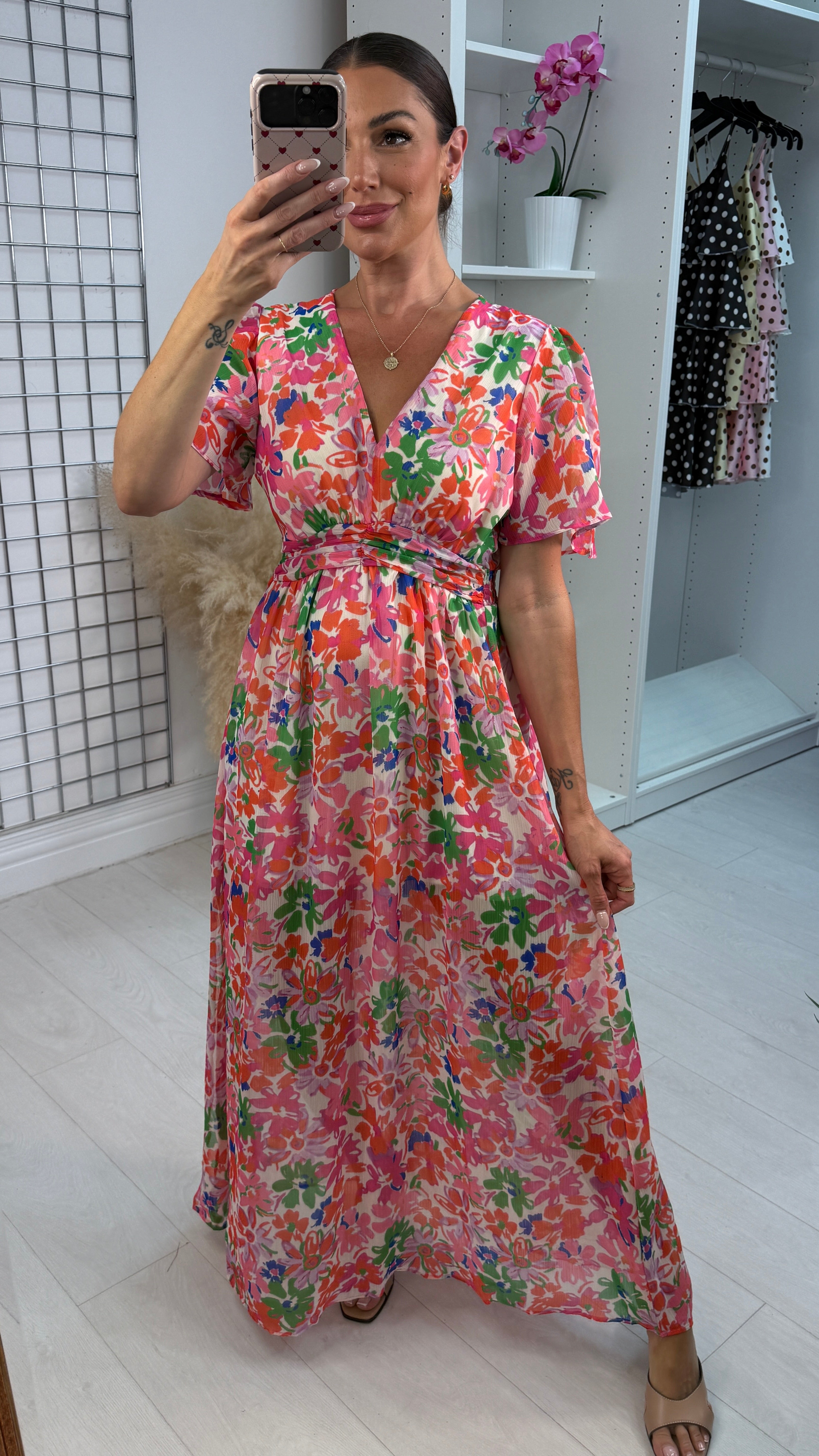 Dulcie Abstract Floral Print V Neck Maxi Dress