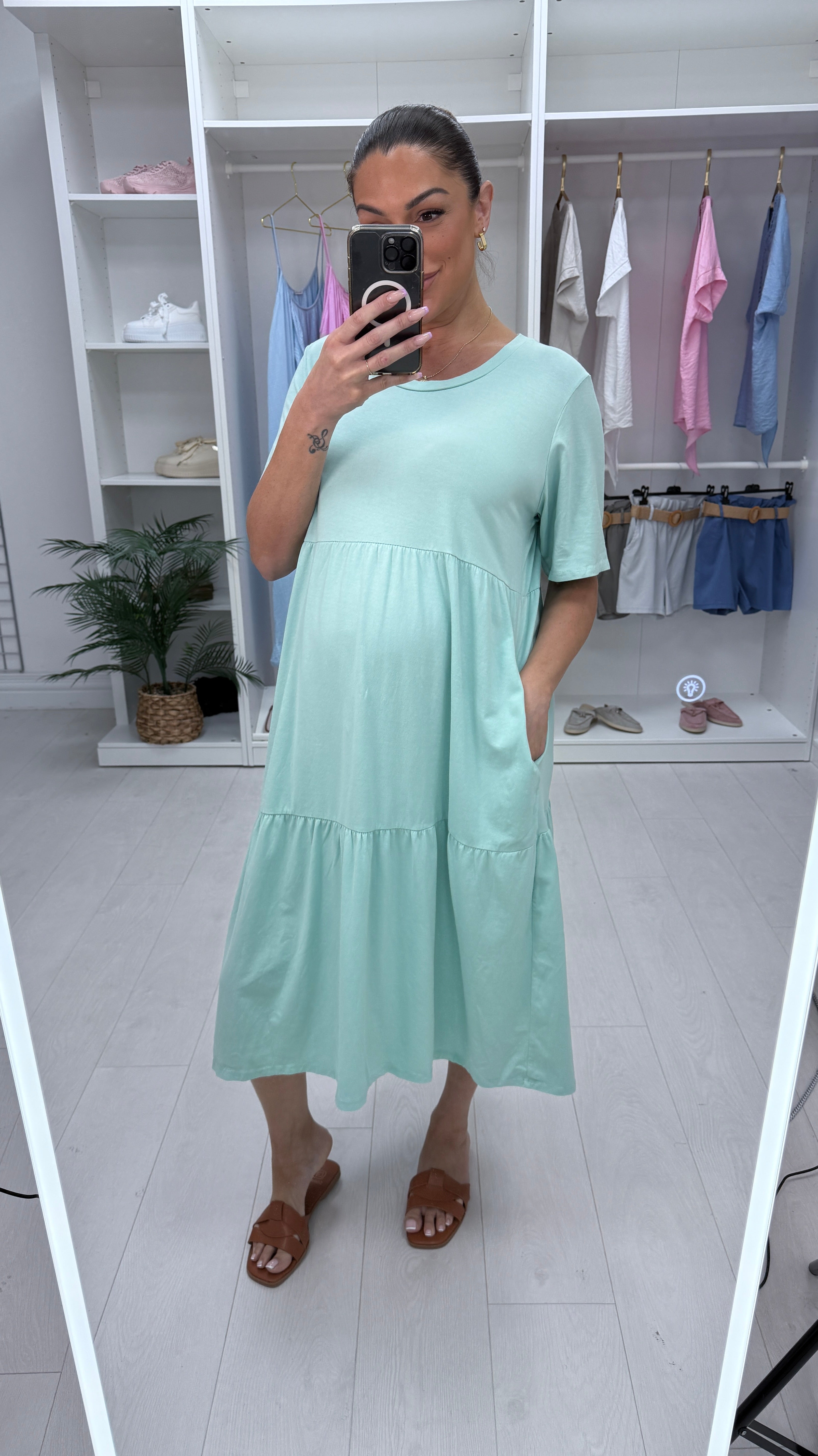 Katey Plain Jersey Tiered Smock T-shirt Dress