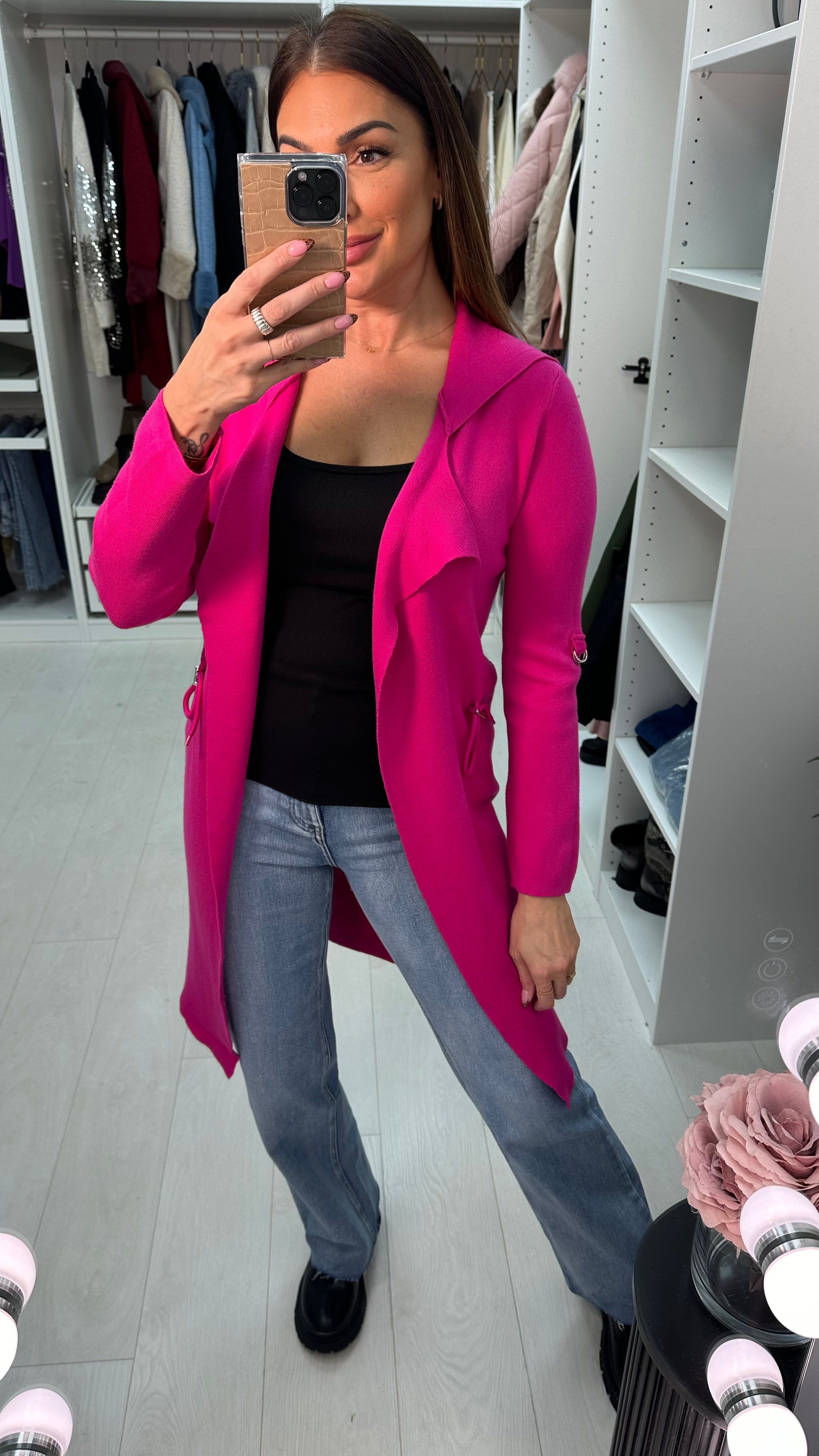 Pamala Drawstring Waist Hooded Cardigan