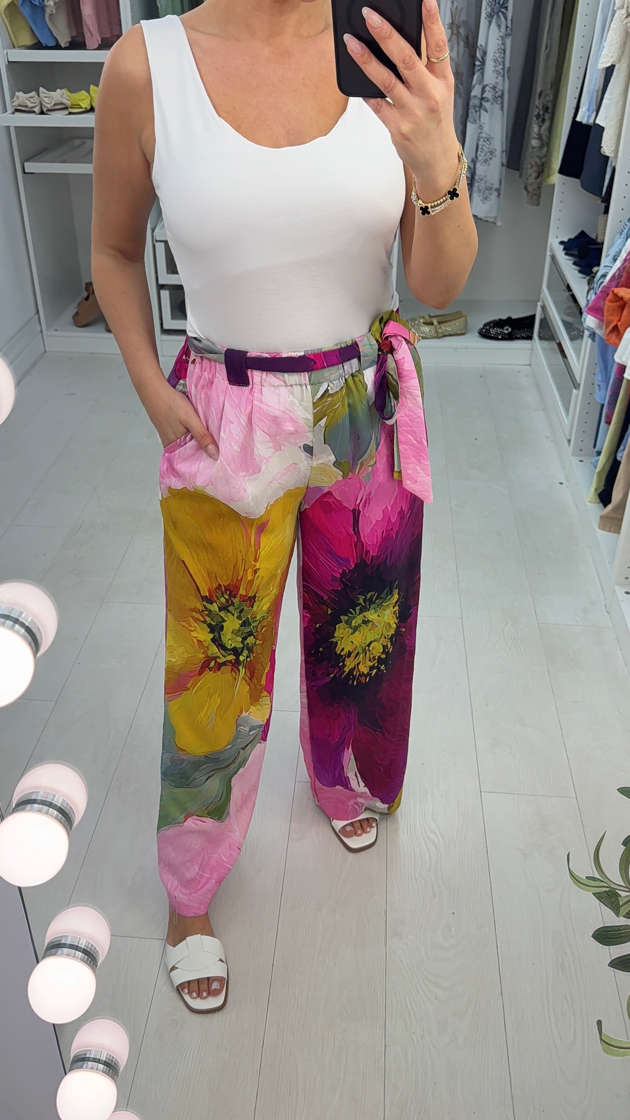 Ellen Floral Print Belted Wide Leg Trousers