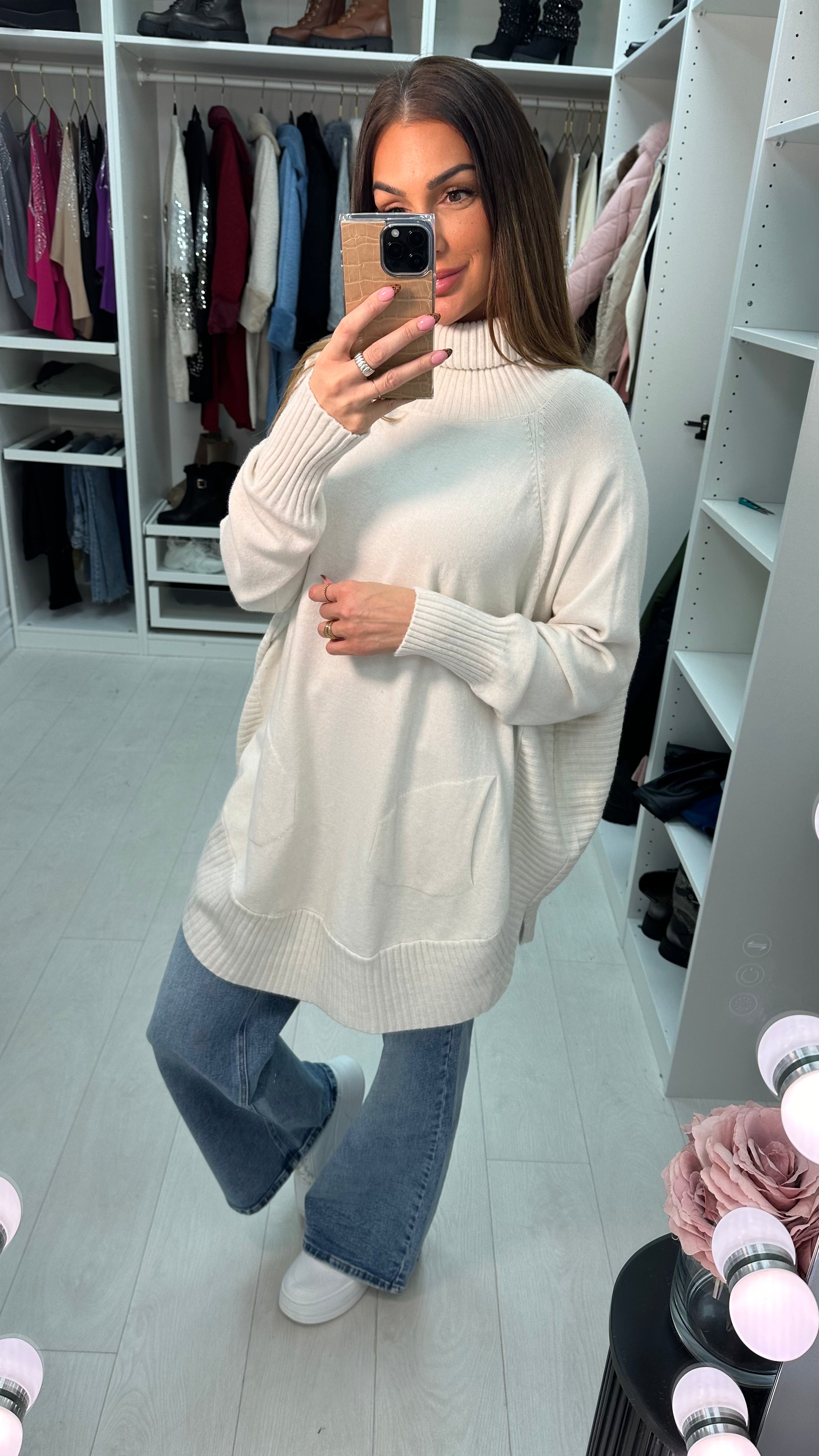Ailani Plain Roll Neck Loose Fit Jumper