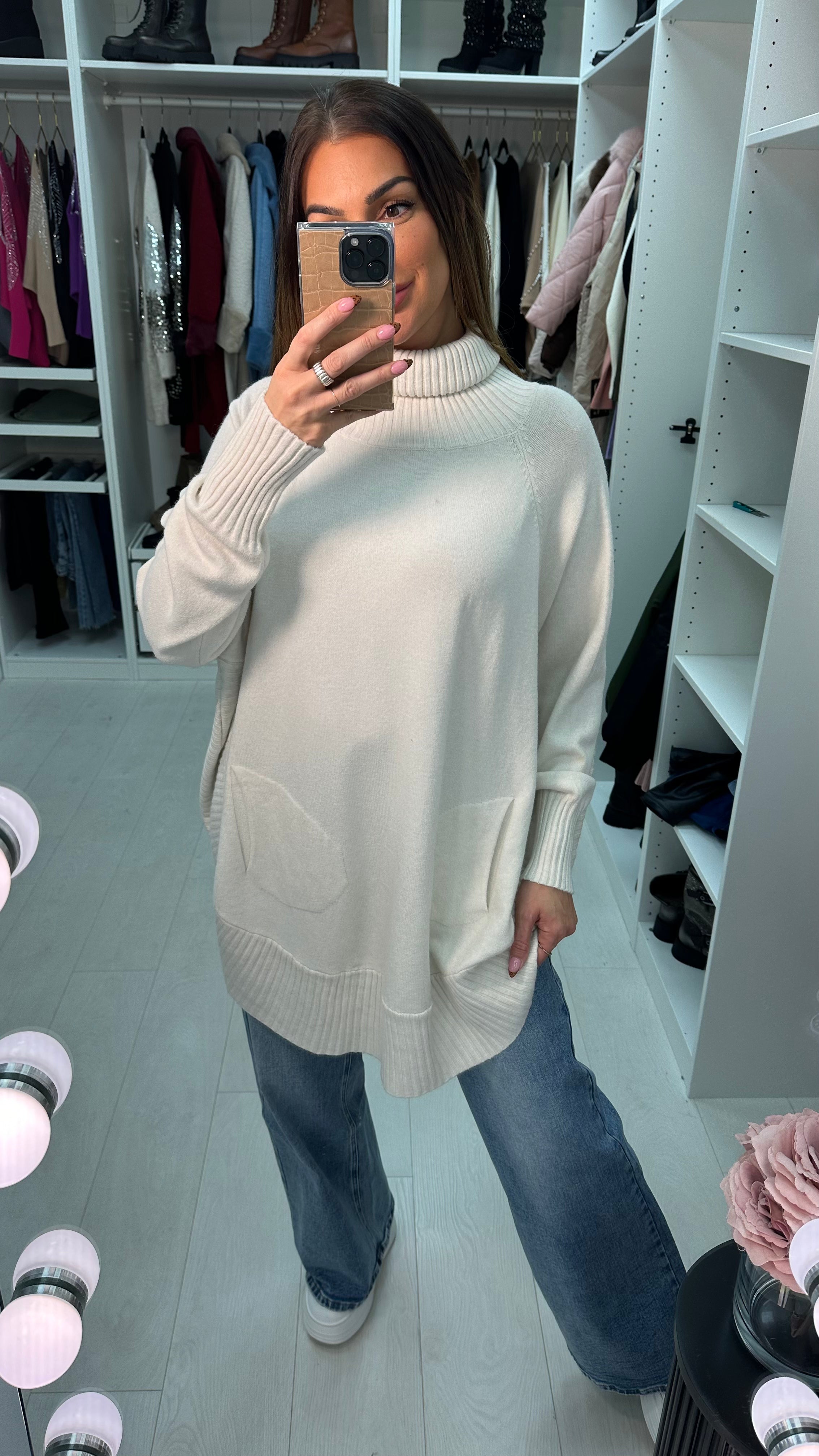 Ailani Plain Roll Neck Loose Fit Jumper