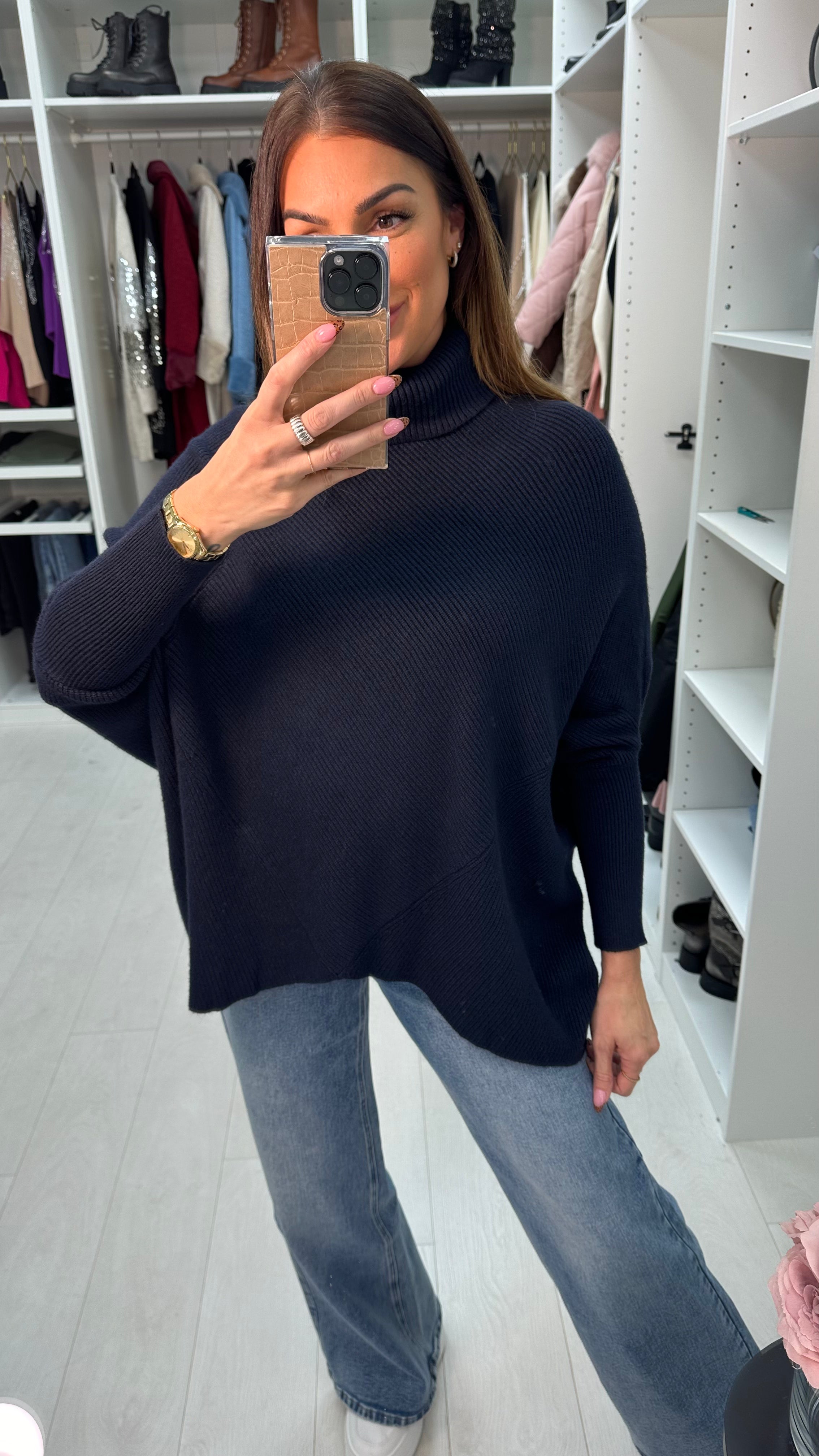 Gisele Roll Neck Asymmetric Knit Jumper