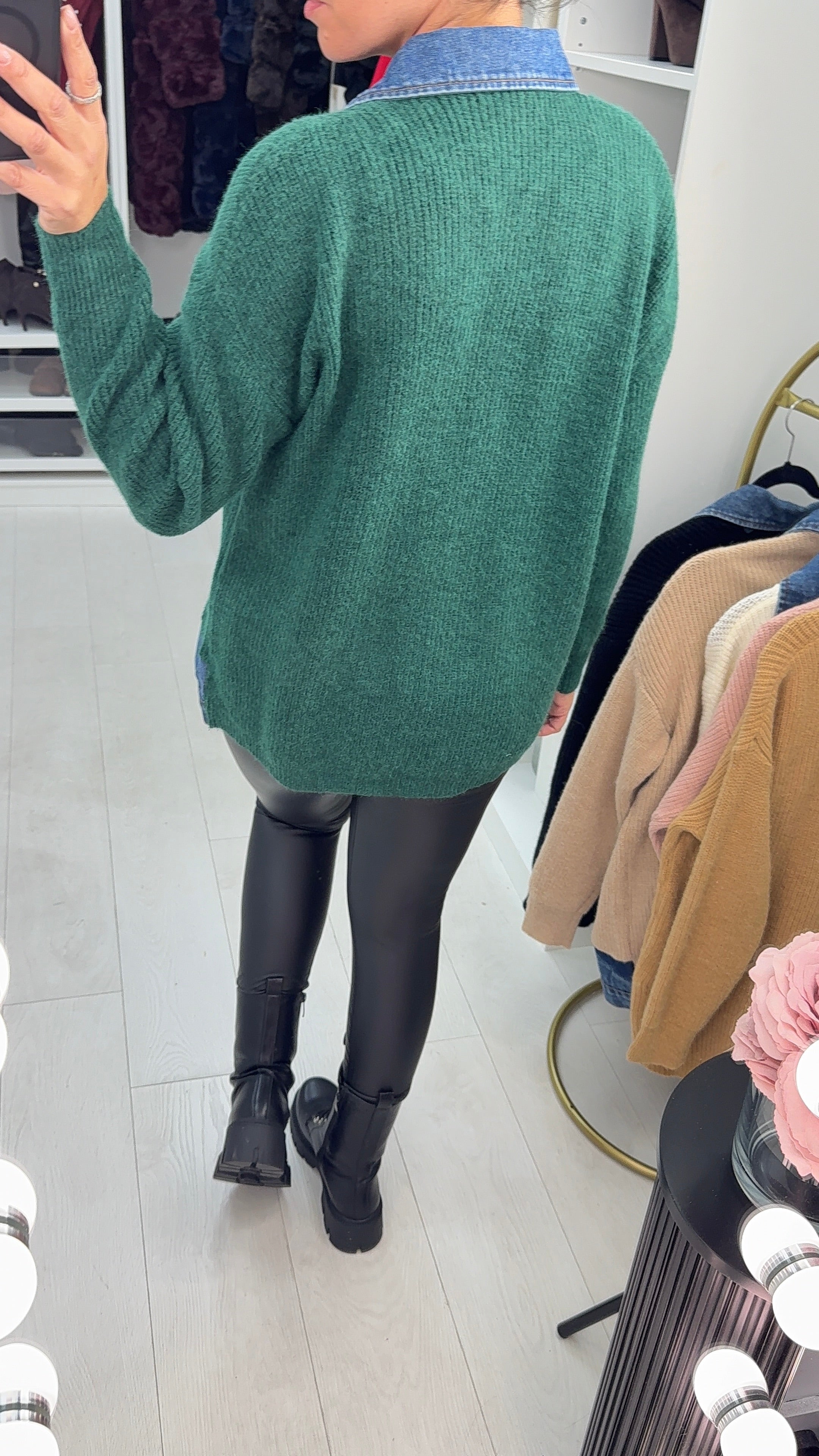 Kimber Denim Detail Knitted Longline Jumper