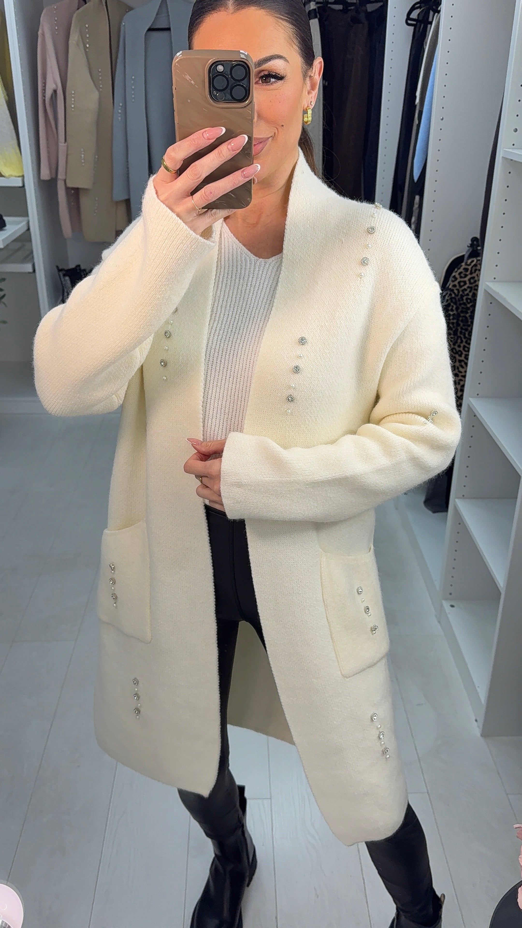 Emelia Embellished Open Front Longline Cardigan