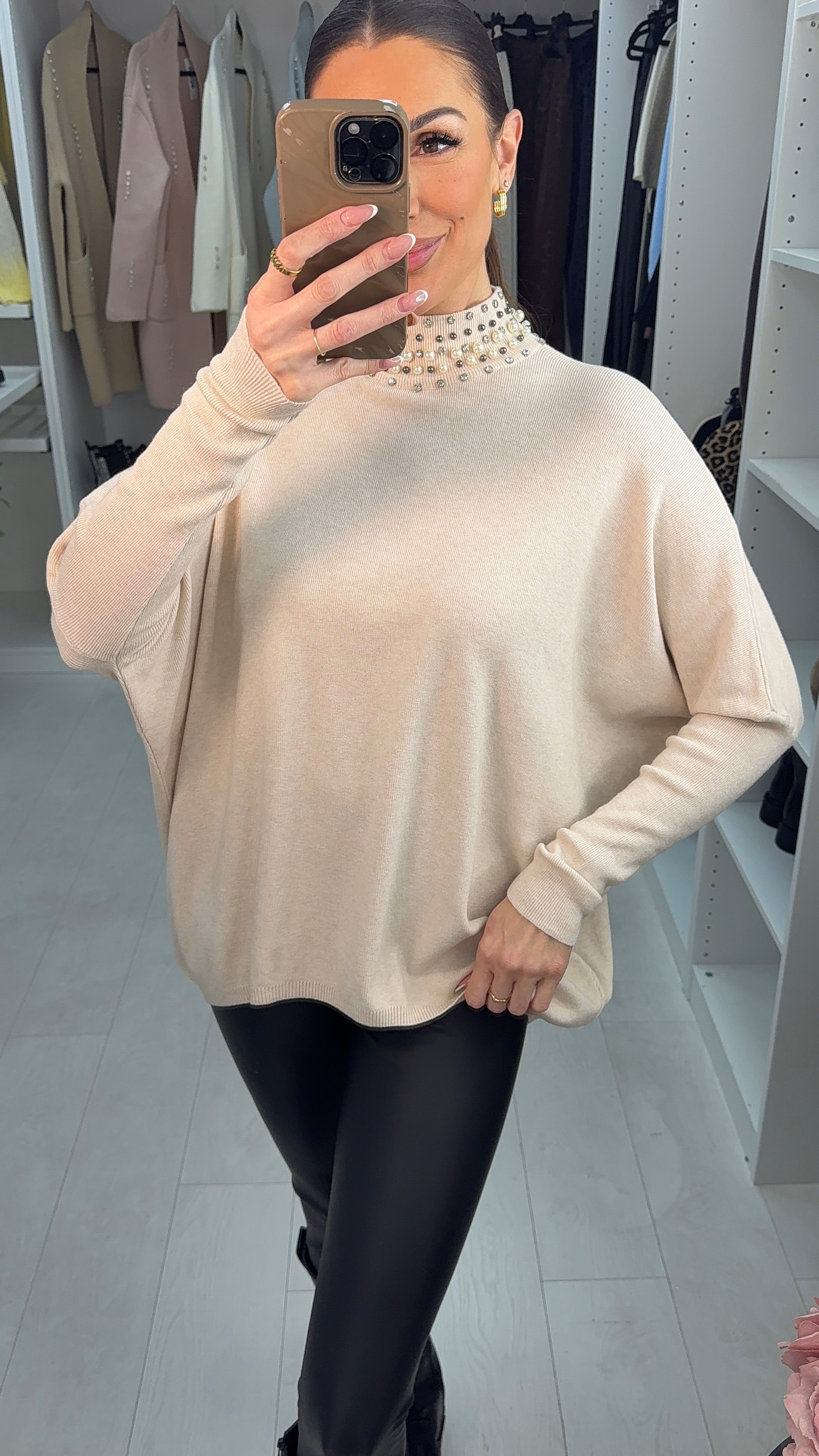 Bridget Embellished Neck Loose Fit Jumper