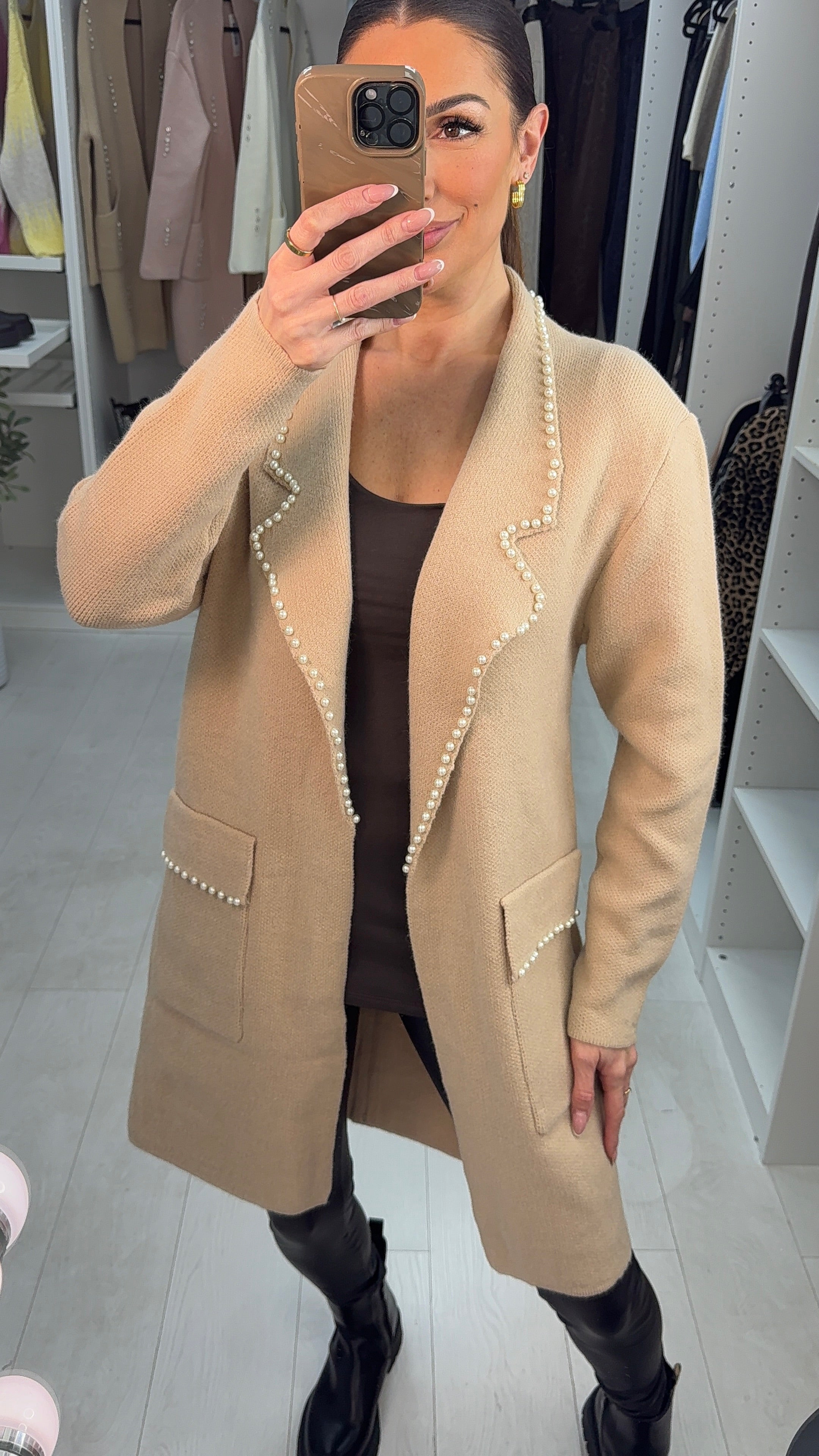 Saige Pearl Trim Pocket Cardigan