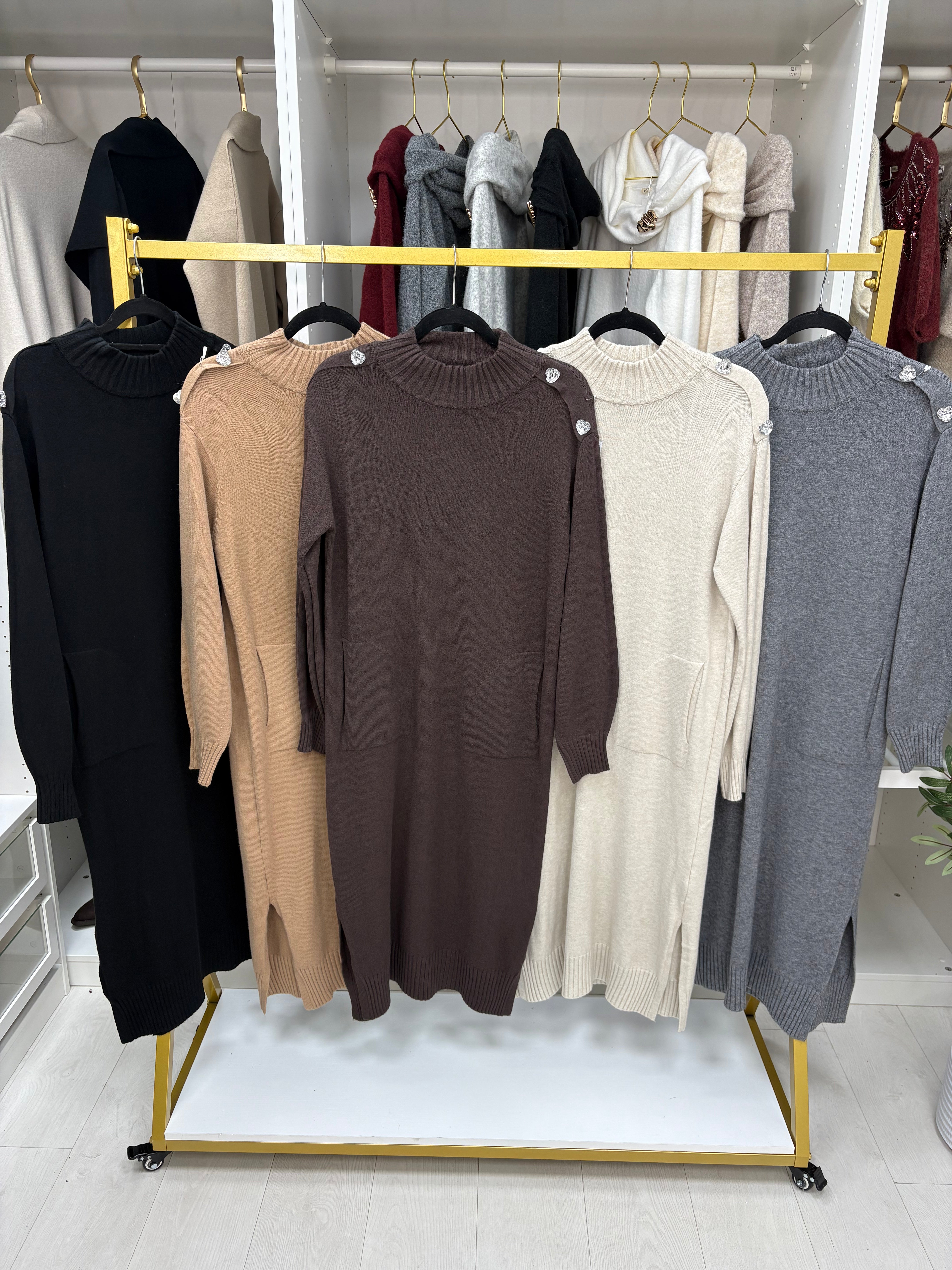 Keliah Plain Heart Embellished Sleeve Jumper Dress