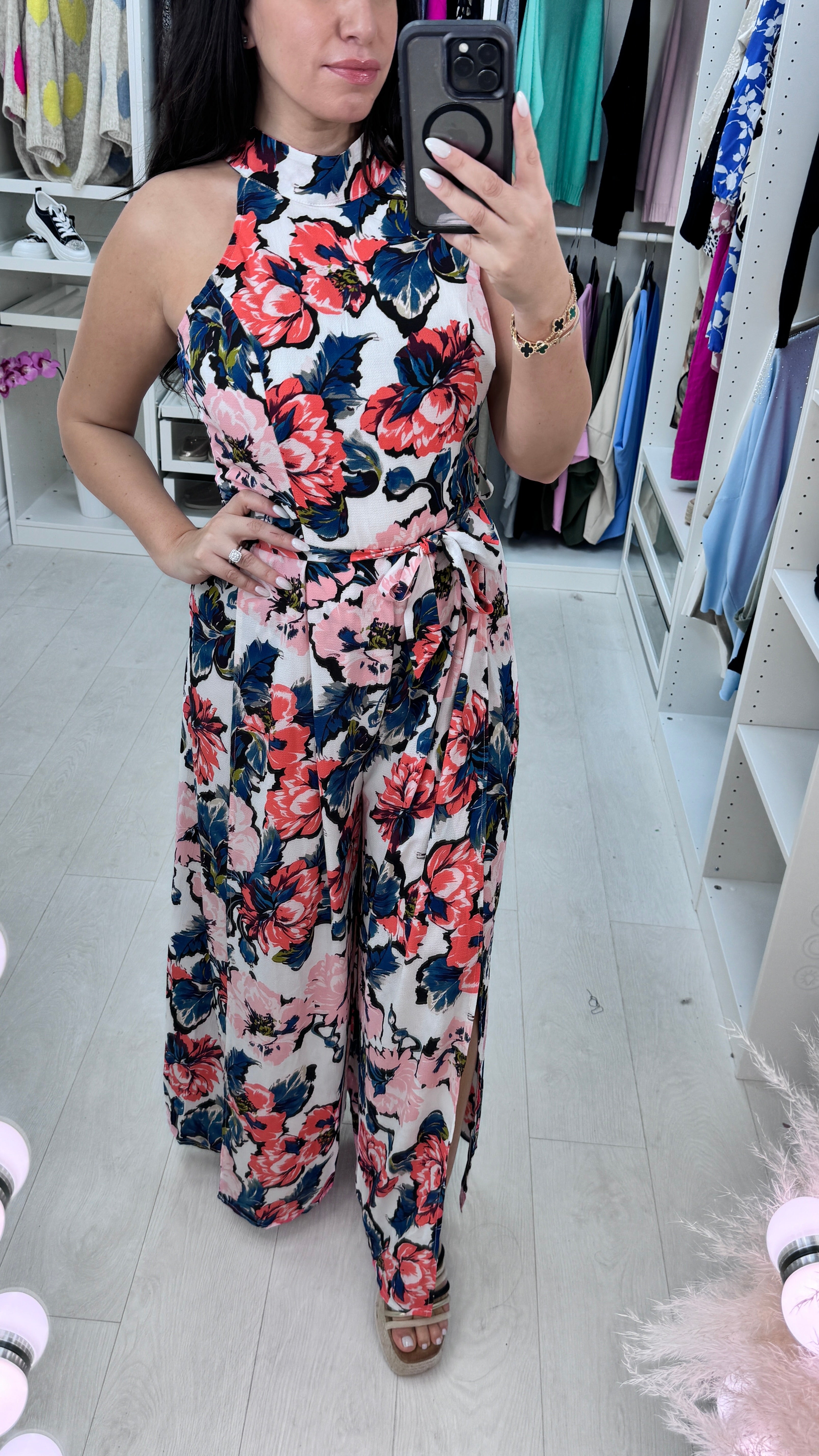 Elayna Floral Print Split Leg Jumpsuit