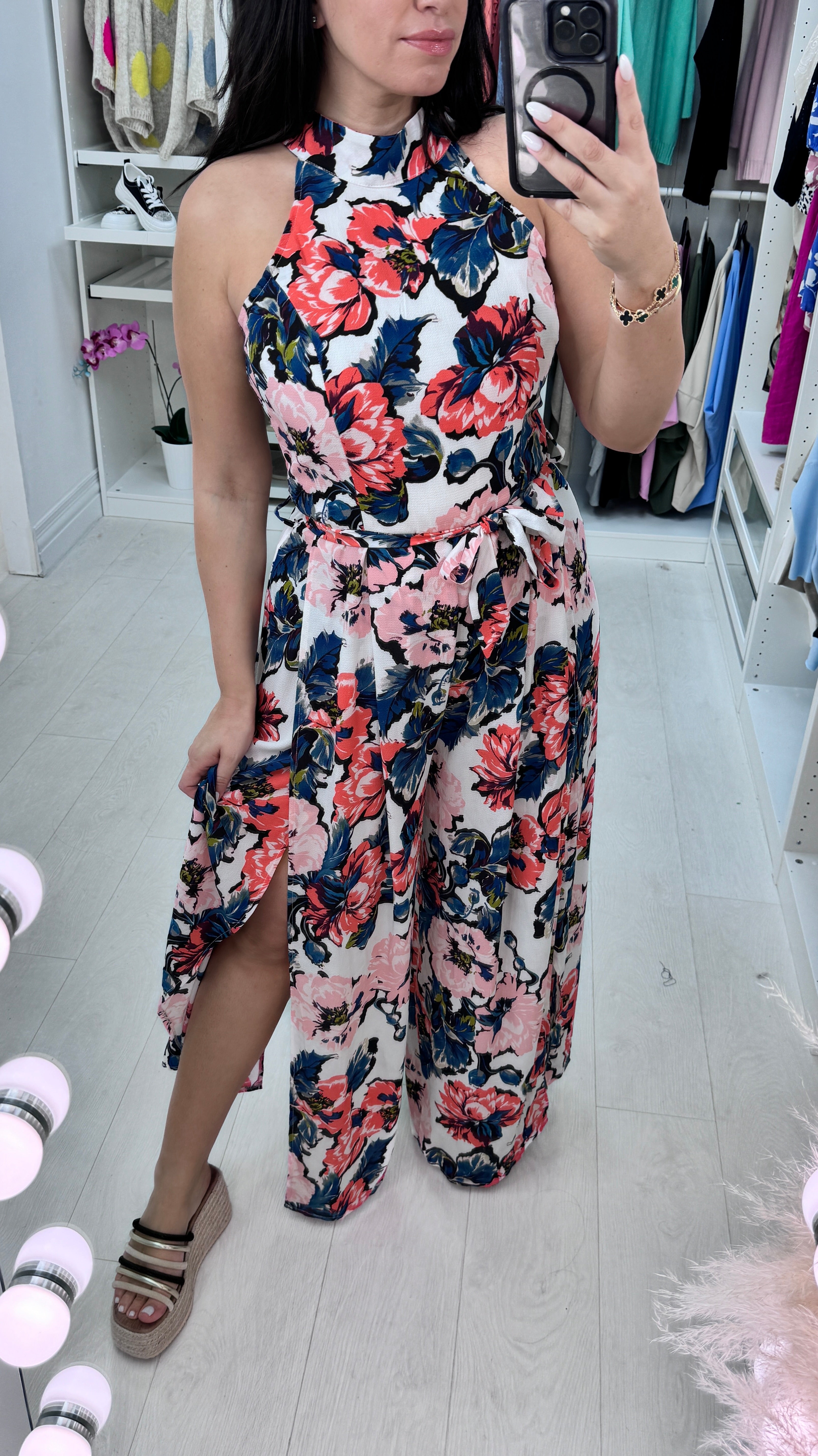 Elayna Floral Print Split Leg Jumpsuit