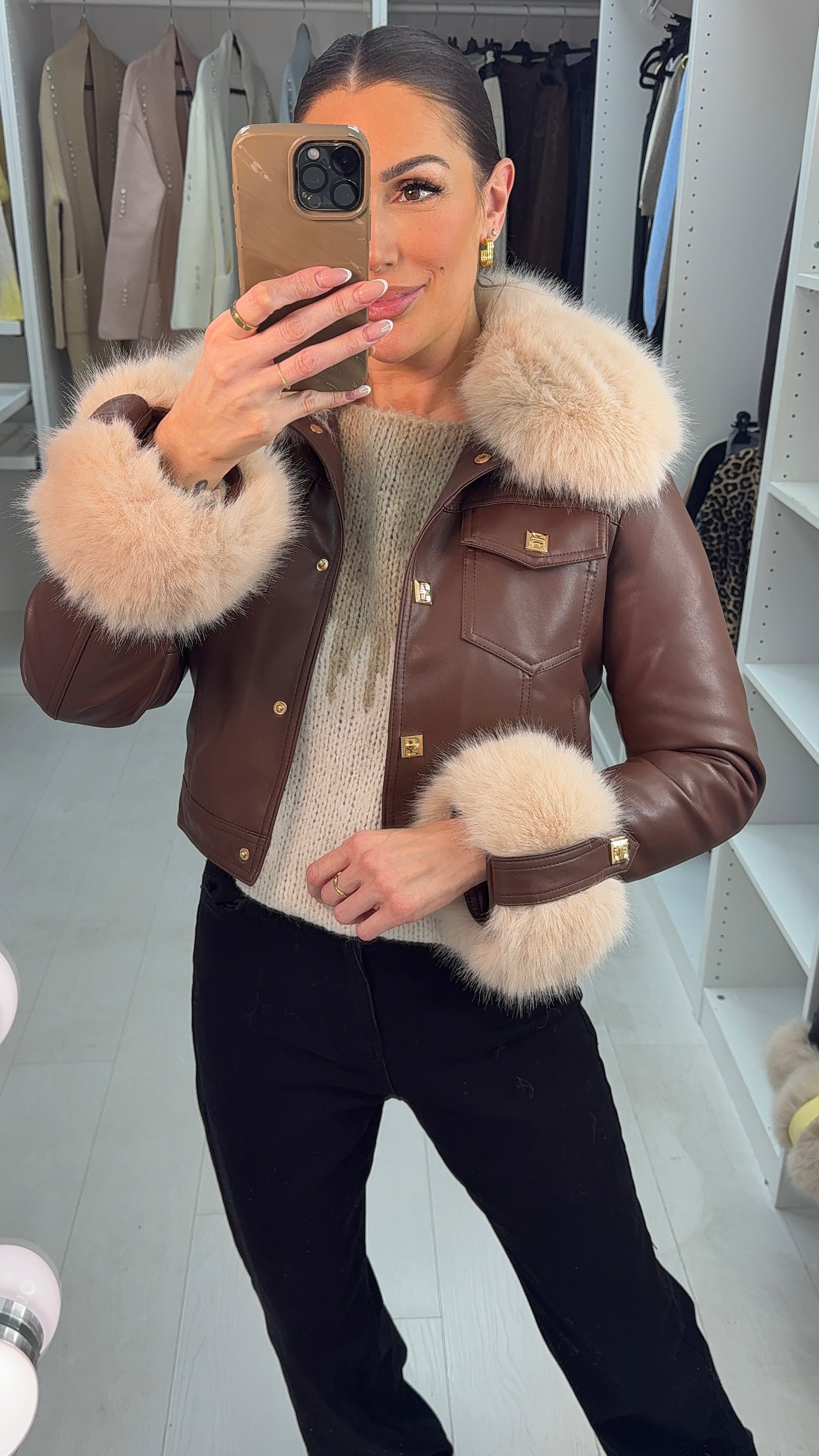 Ayla Faux Leather & Fur Detailed Jacket