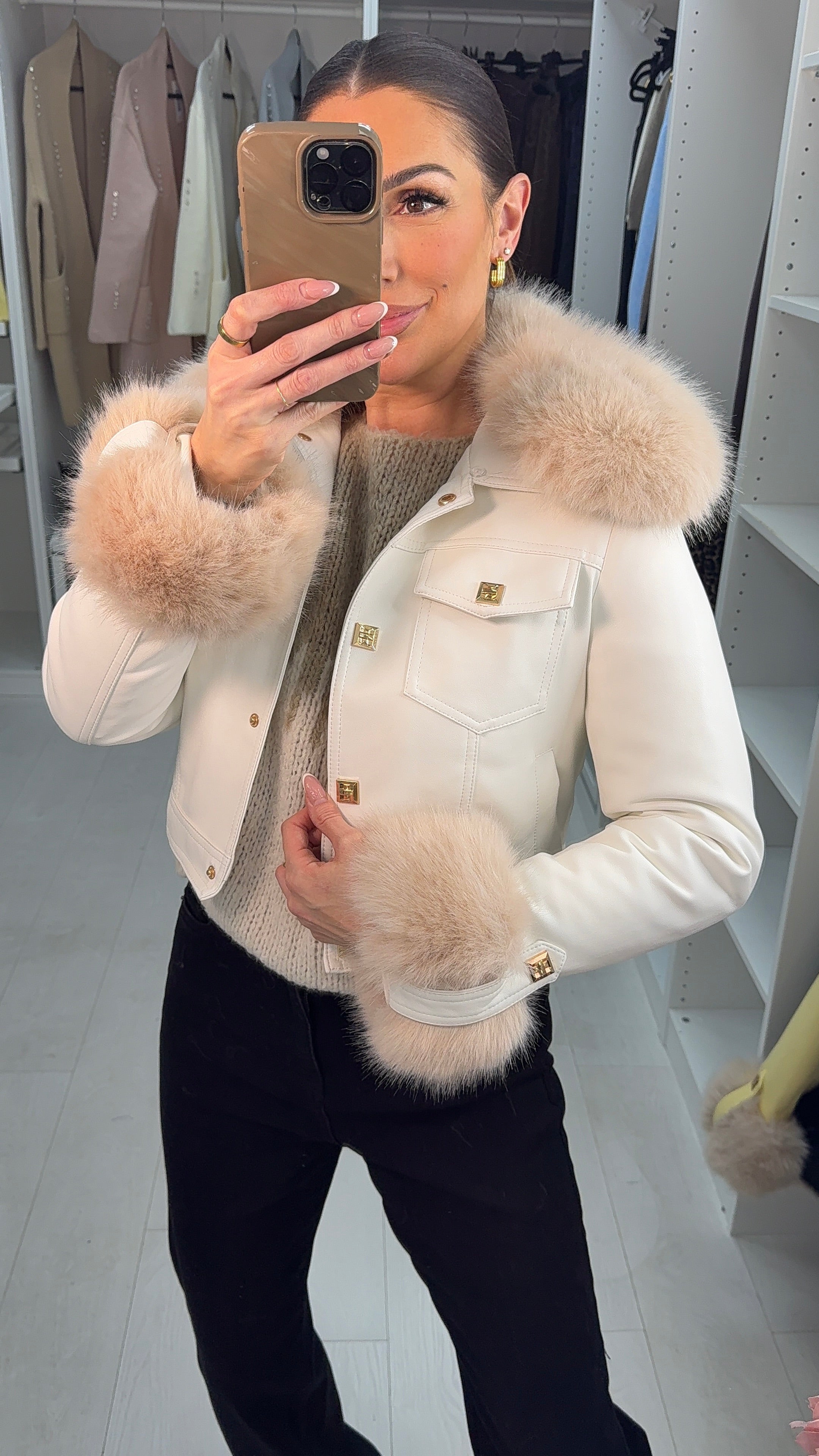 Ayla Faux Leather & Fur Detailed Jacket