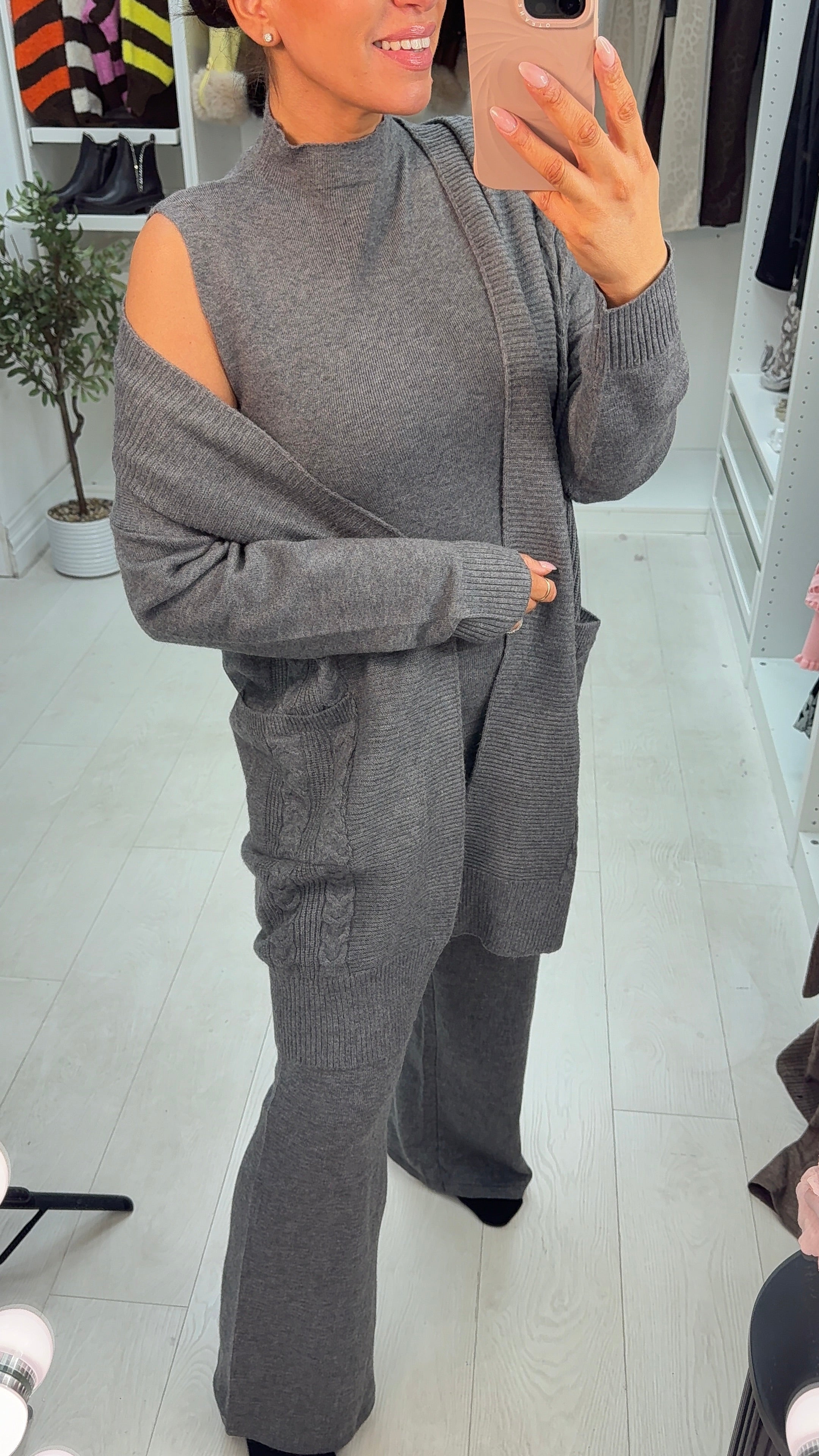 Aubree Plain Cable Knit 3 Piece Loungewear Set