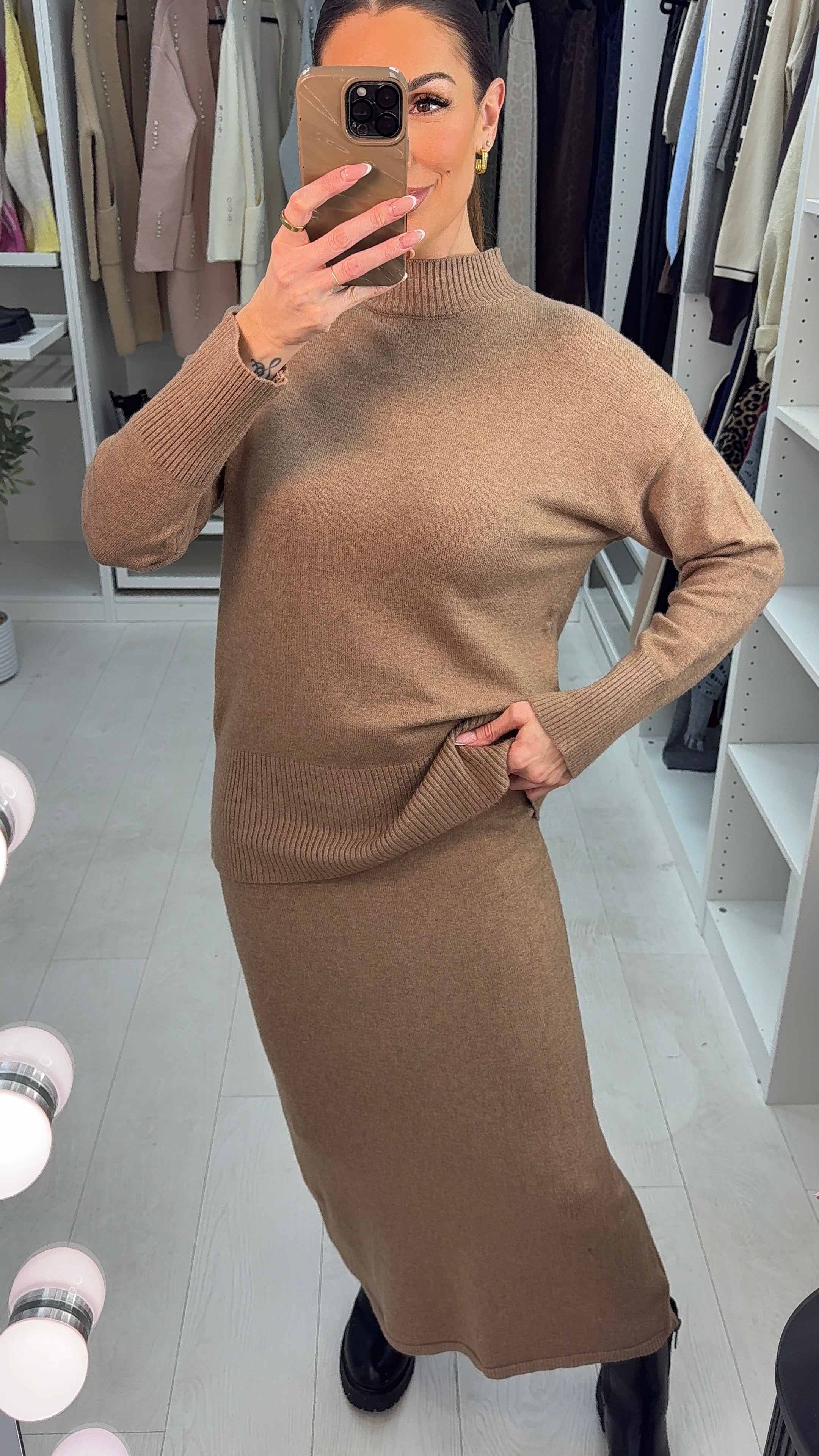 Lillis Plain Loose Fit Knitted Skirt Co-Ord Set