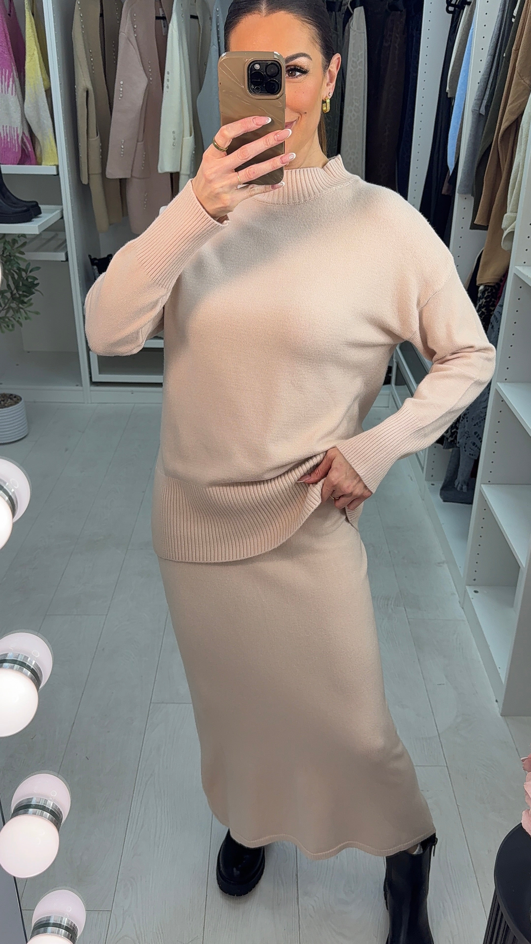 Lillis Plain Loose Fit Knitted Skirt Co-Ord Set