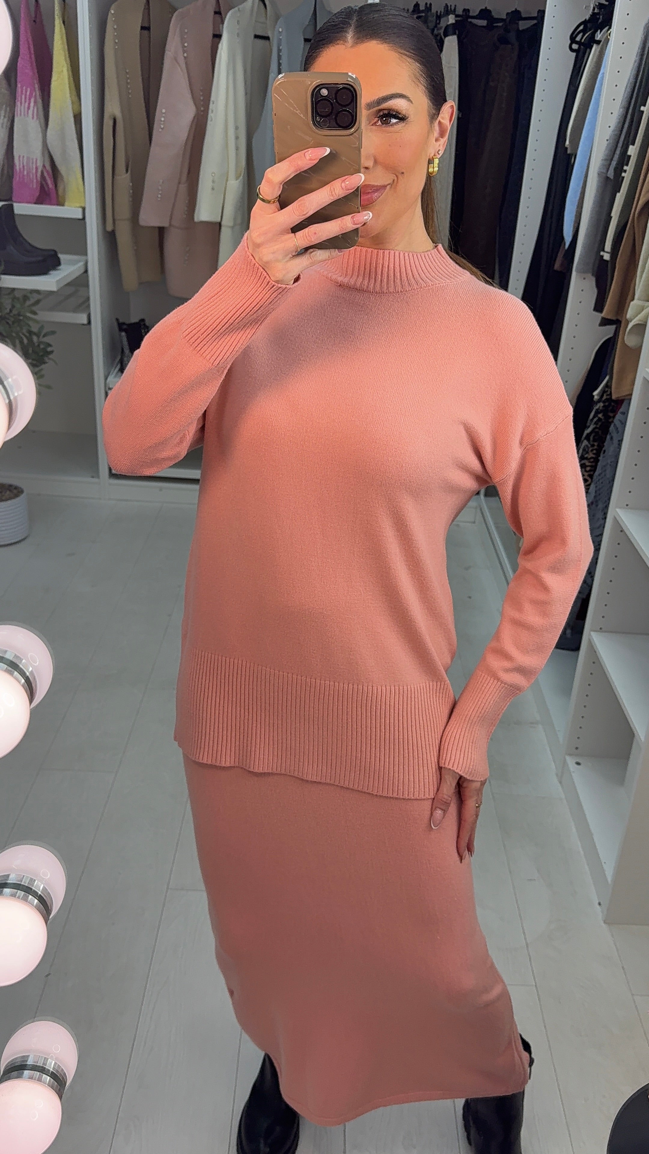 Lillis Plain Loose Fit Knitted Skirt Co-Ord Set