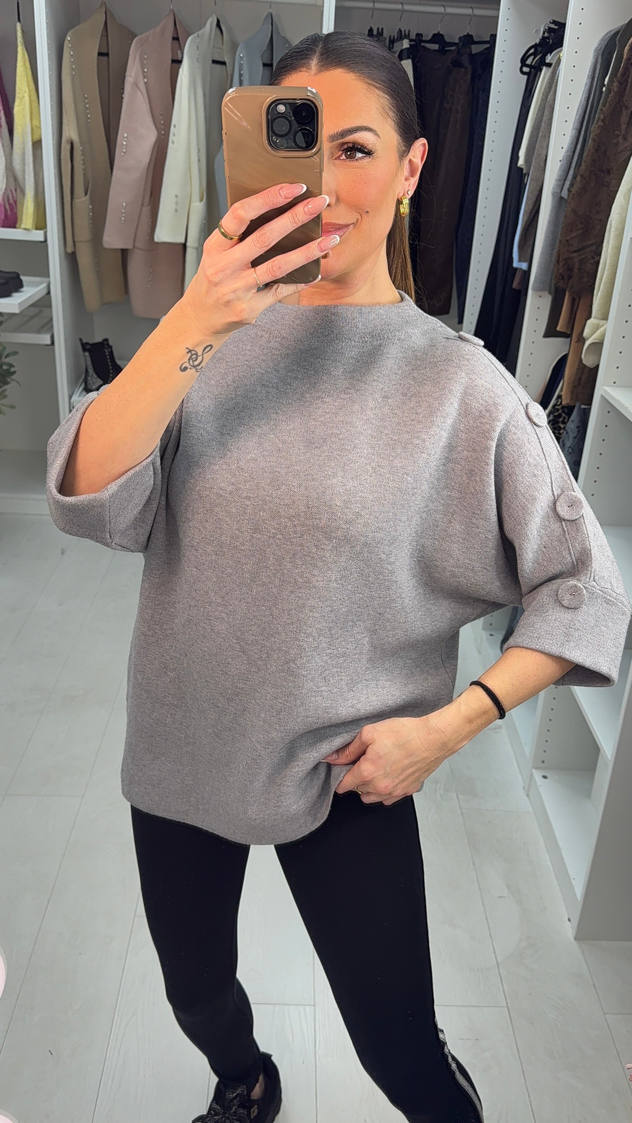 Nylah Button Detailed 3/4 Sleeve Jumper