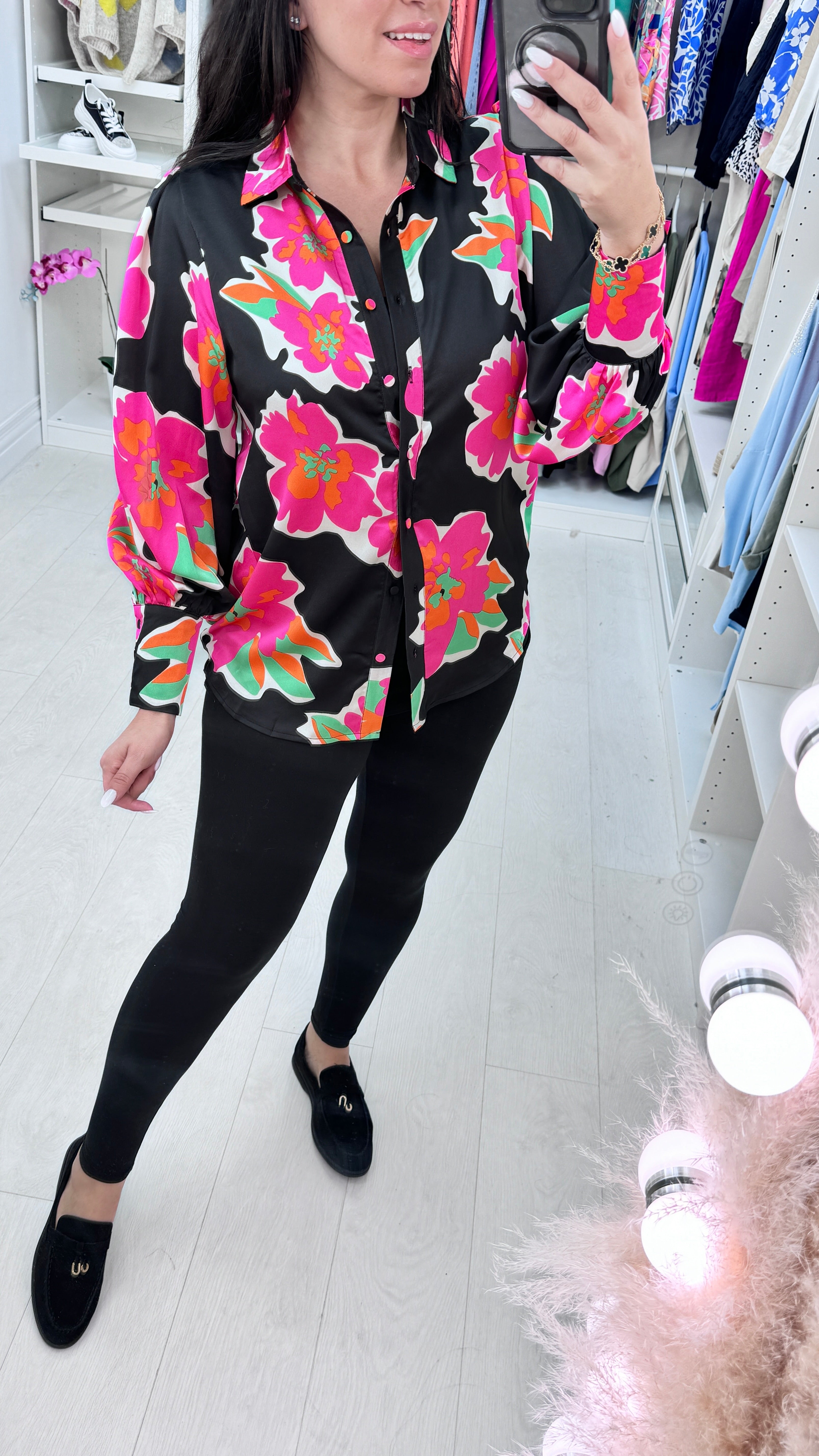 Alesa Floral Print Balloon Sleeve Shirt