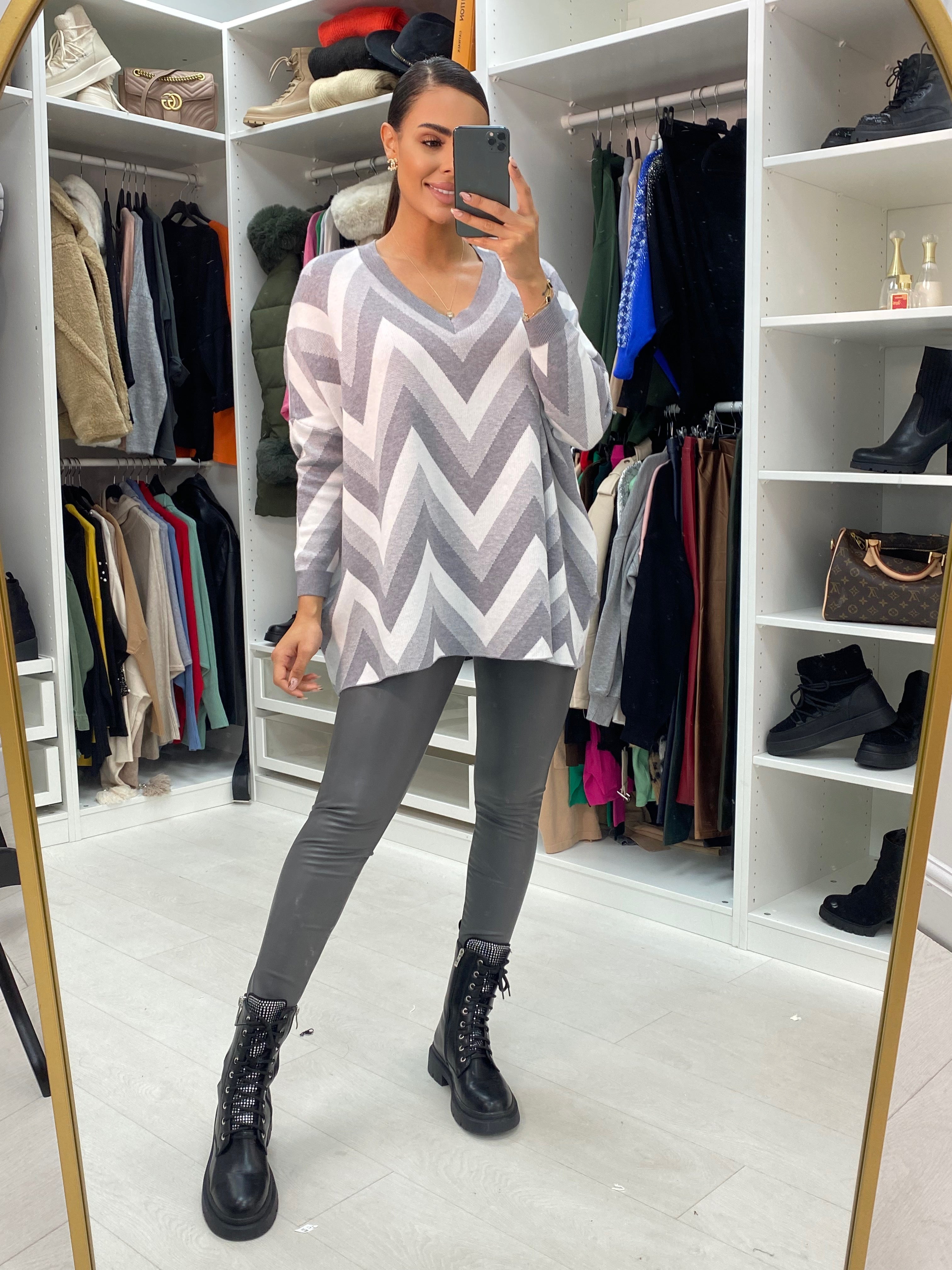 Zaida Zig Zag V Neck Knit Jumper