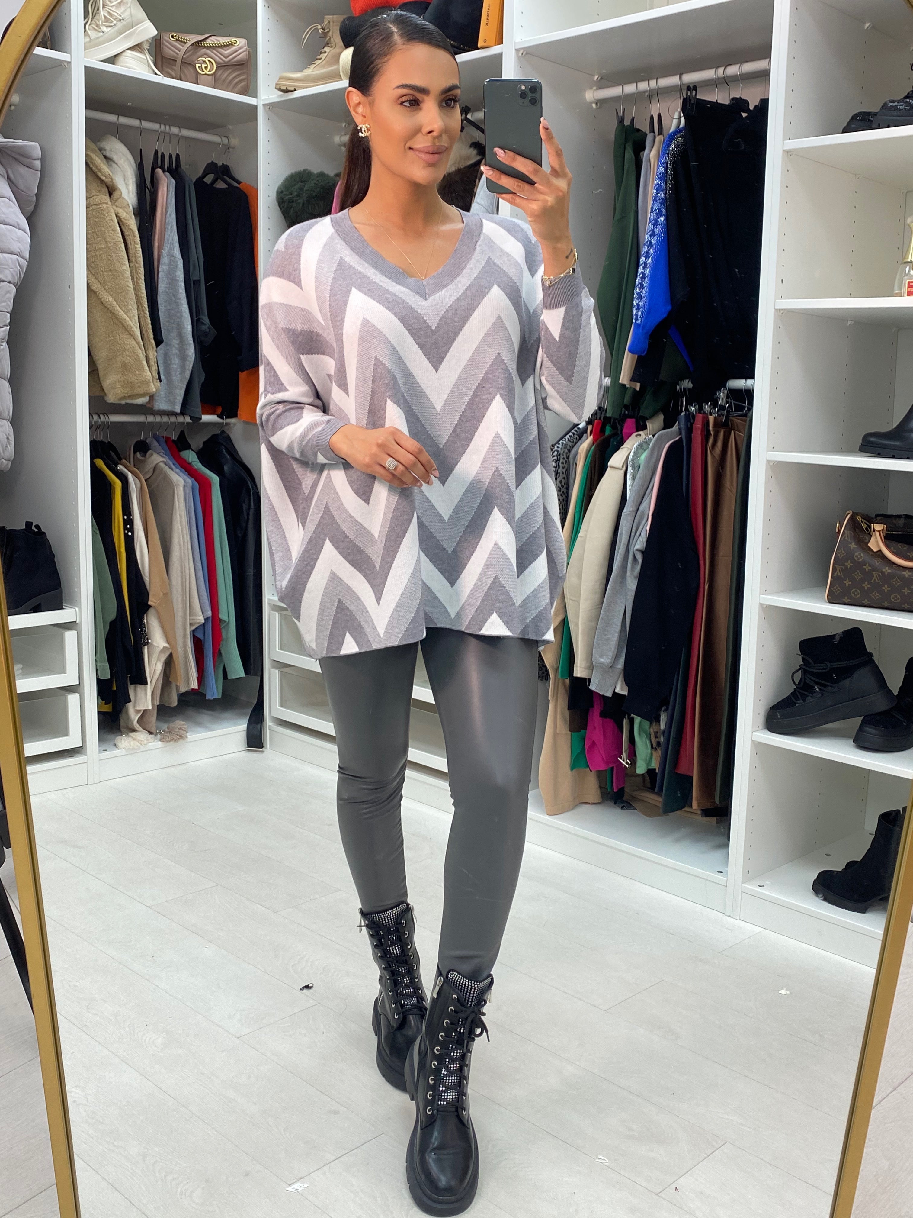 Zaida Zig Zag V Neck Knit Jumper