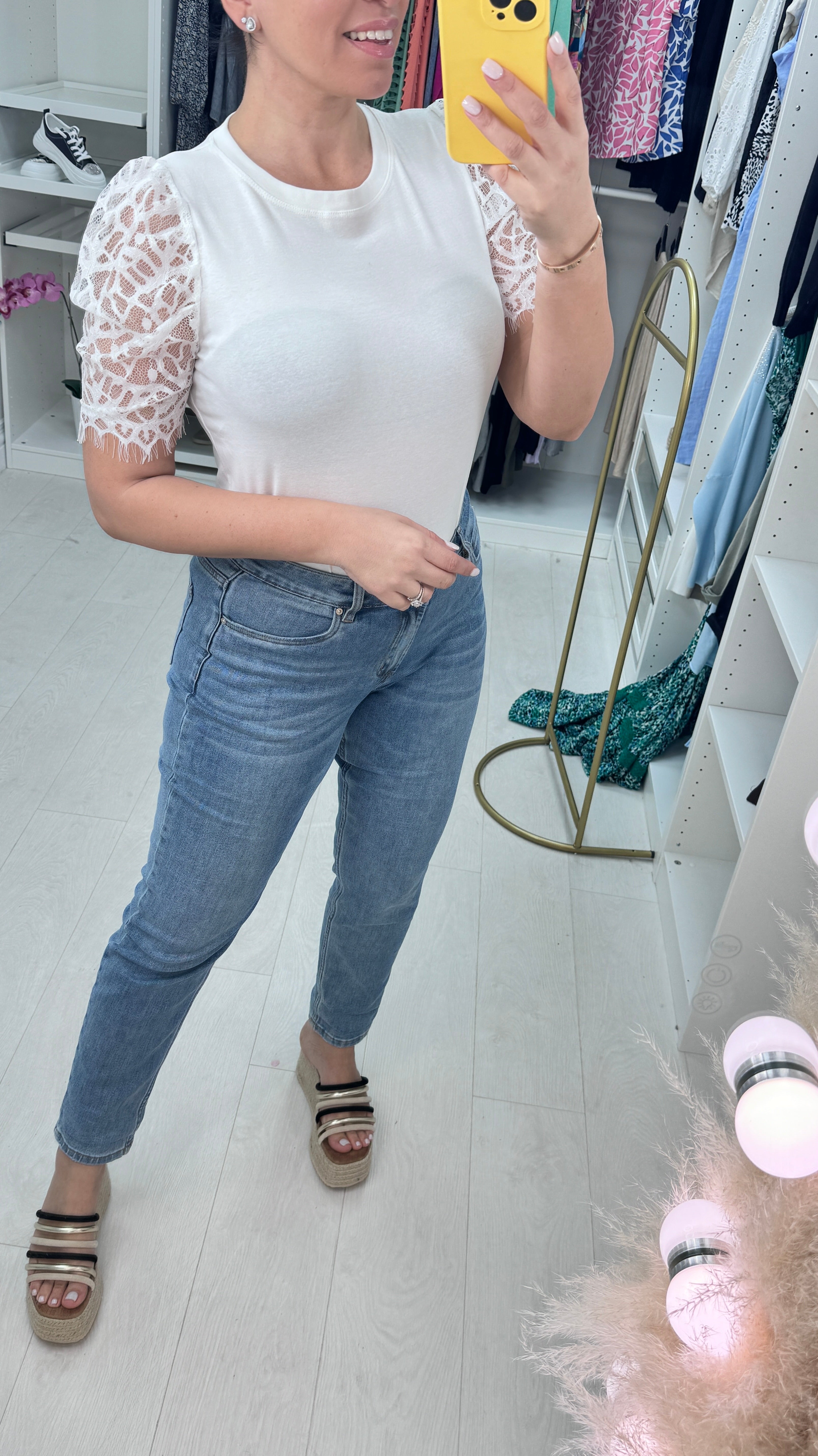 Indiana White Lace Detail Sleeve T-Shirt