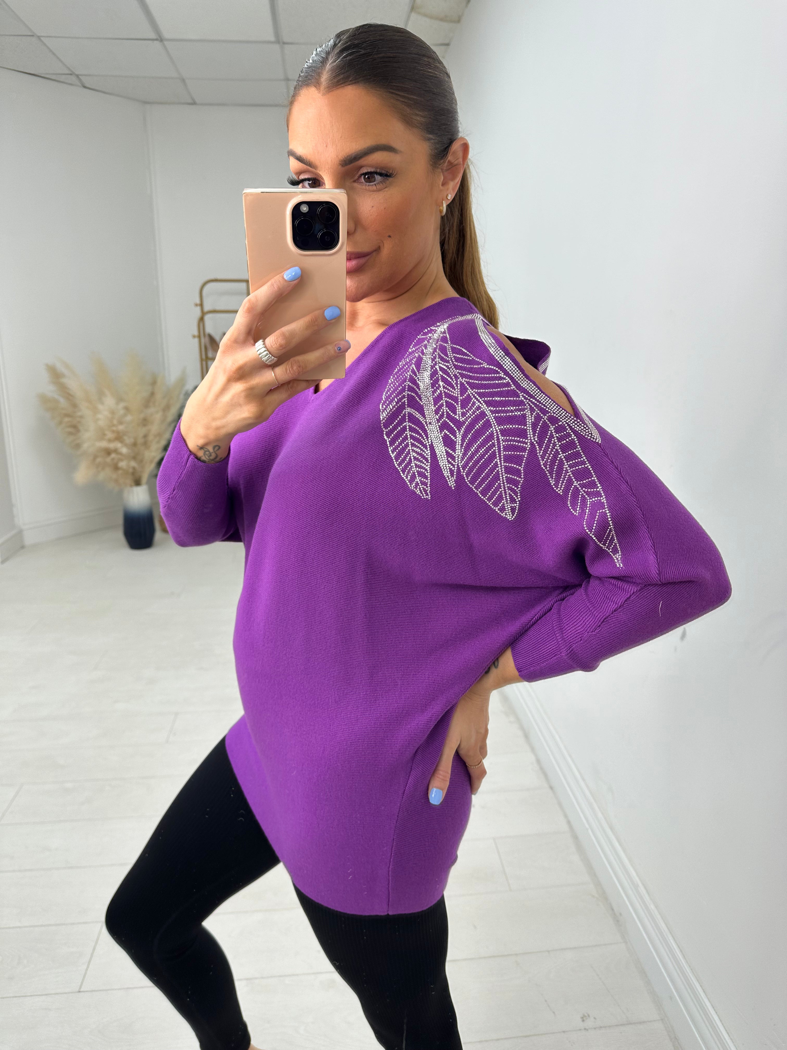 Maguire Diamante Feather Cold Shoulder Jumper