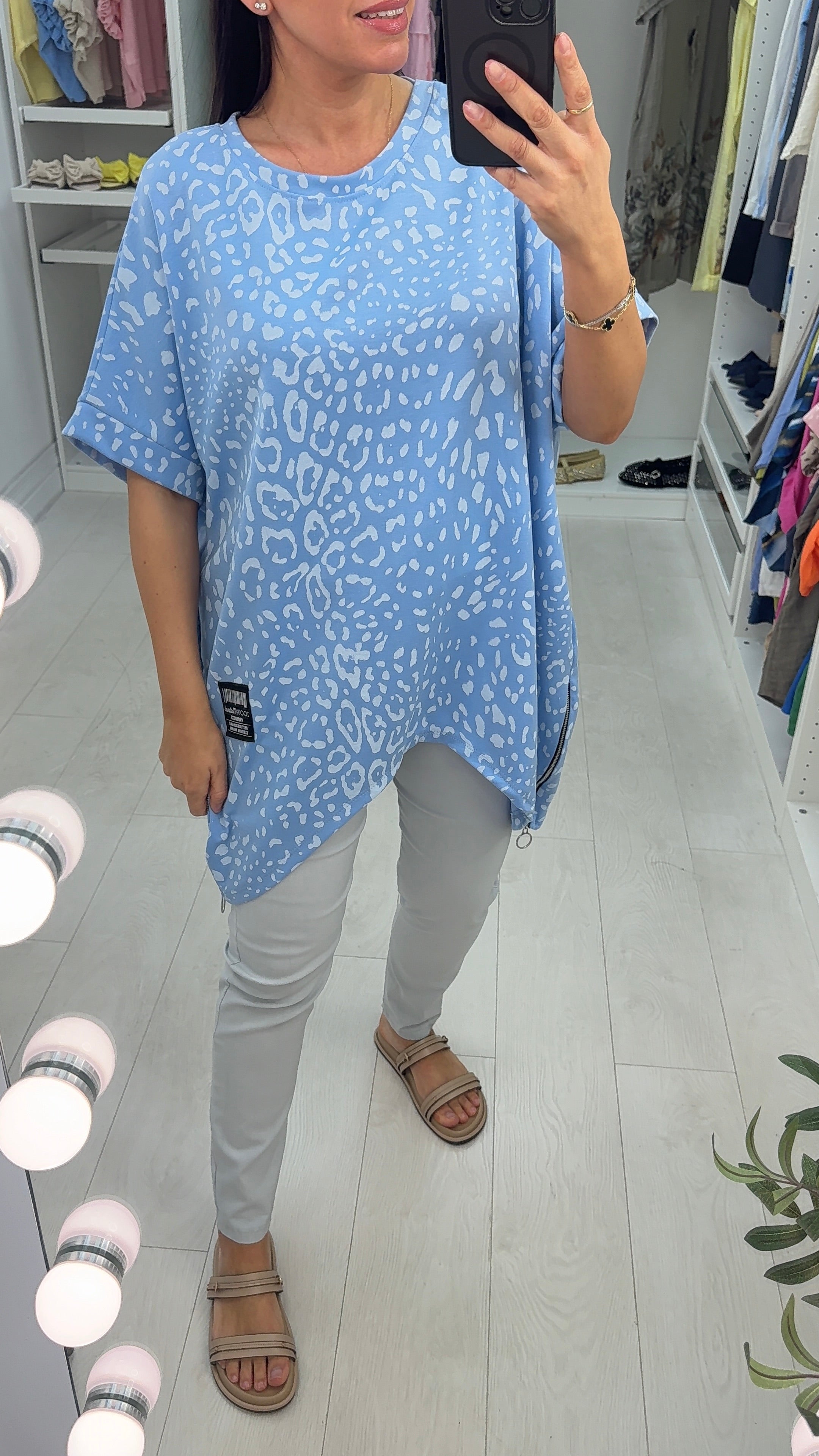 Posie Animal Print Loose Fit Dipped Hem Top