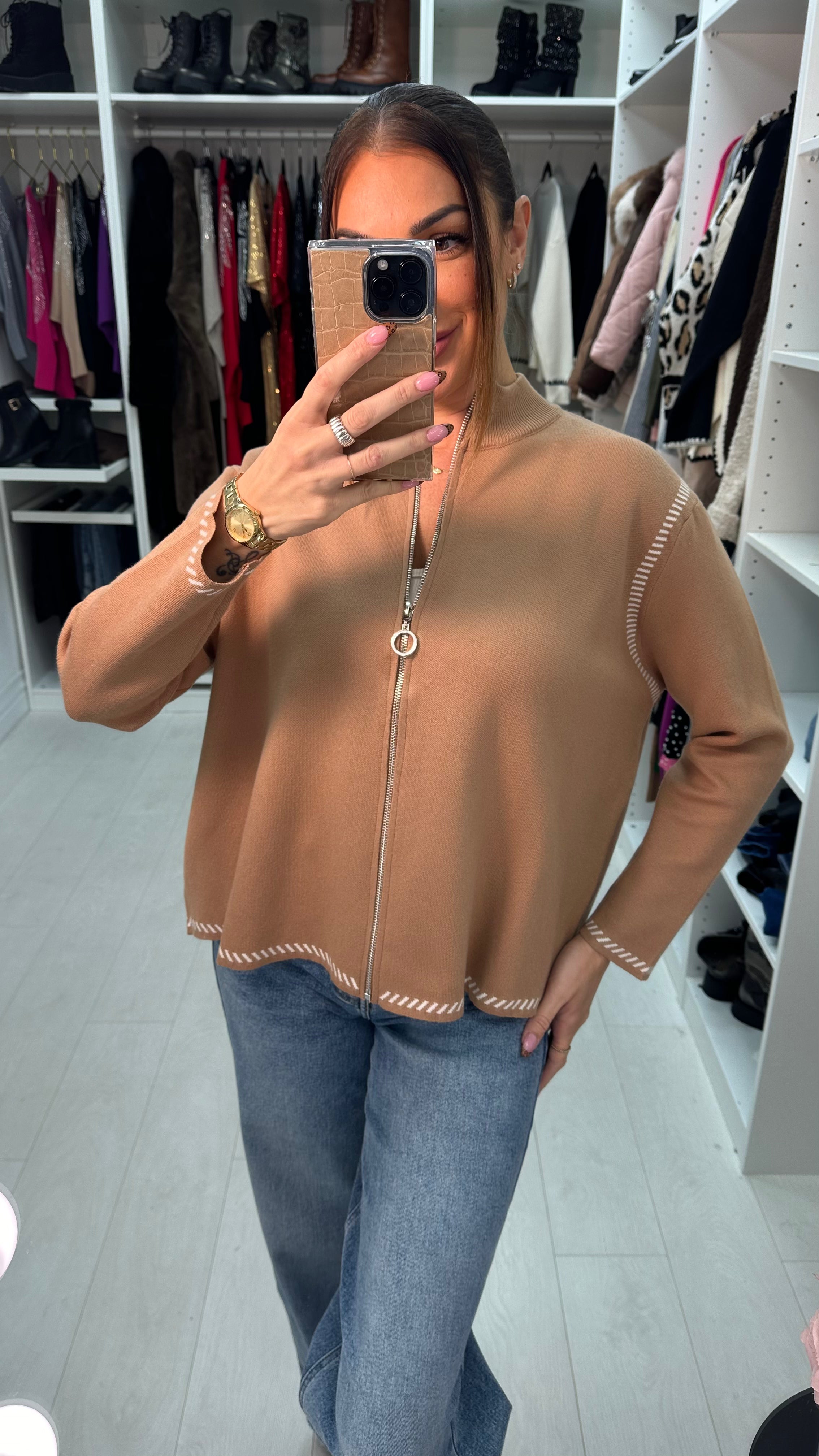 Deborah Detailed Hem Zip Knit Jumper