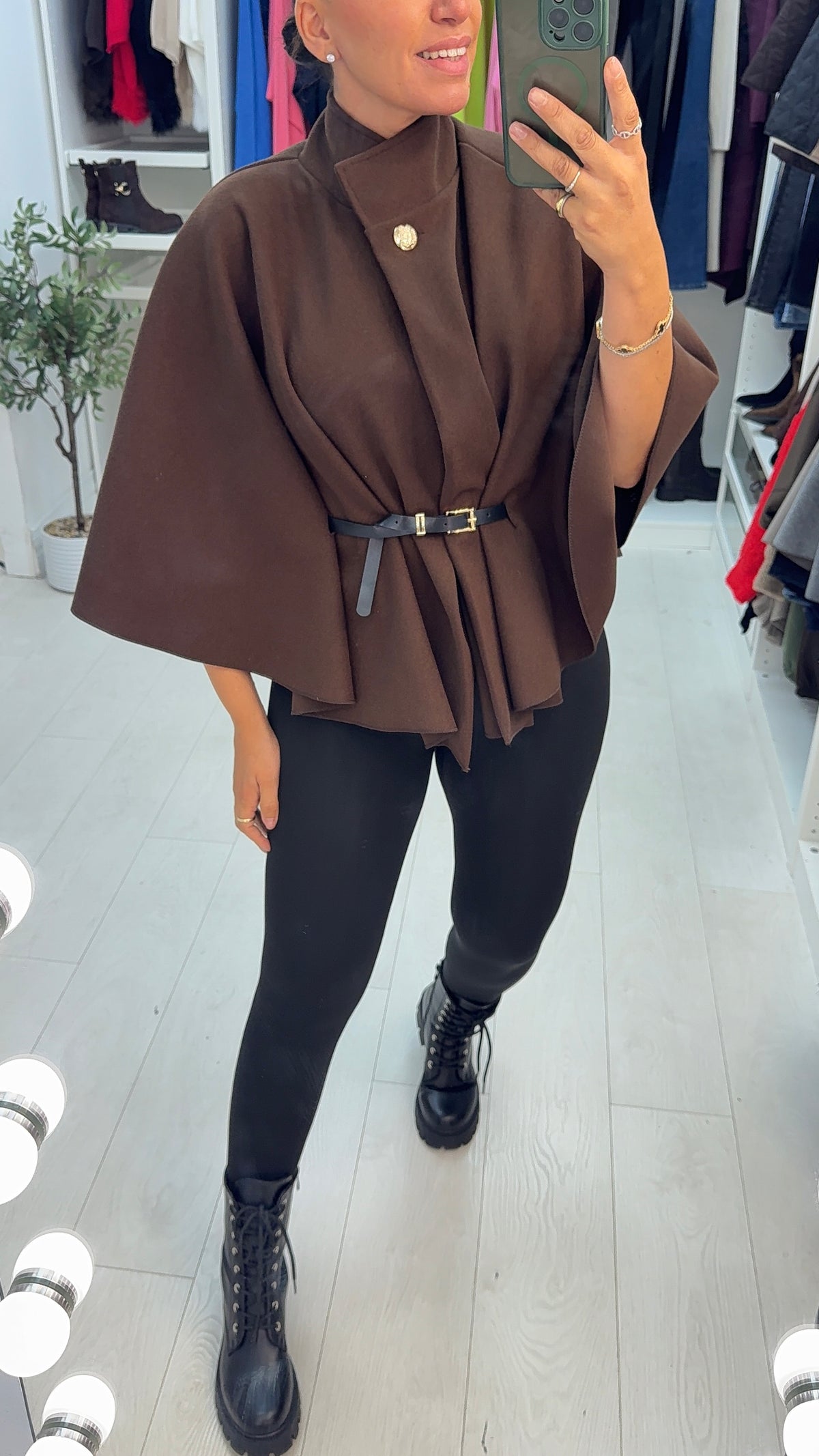 Jordyn Plain Belted Cape Jacket