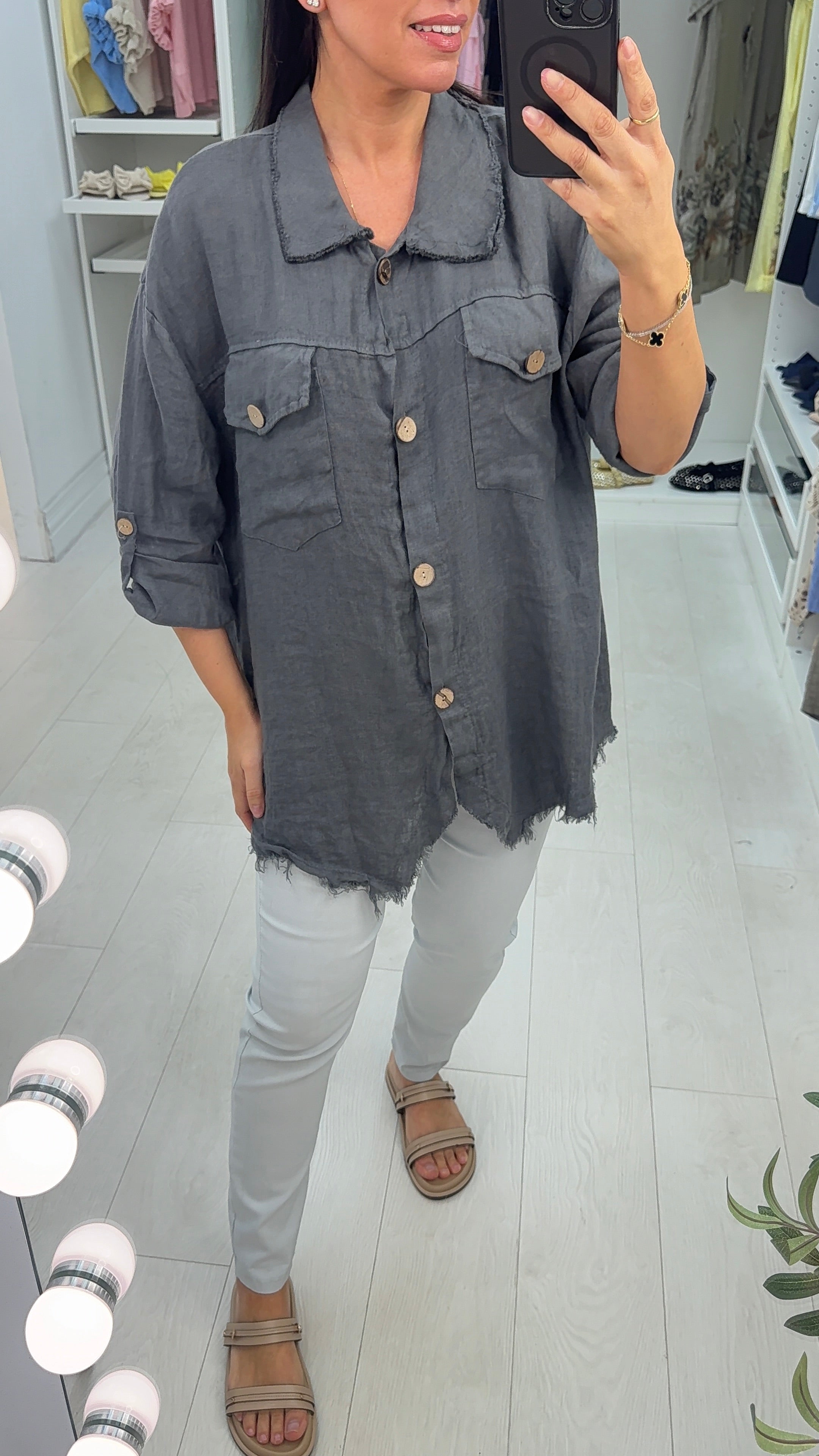 Oaklee Plain Frayed Hem Linen Shirt