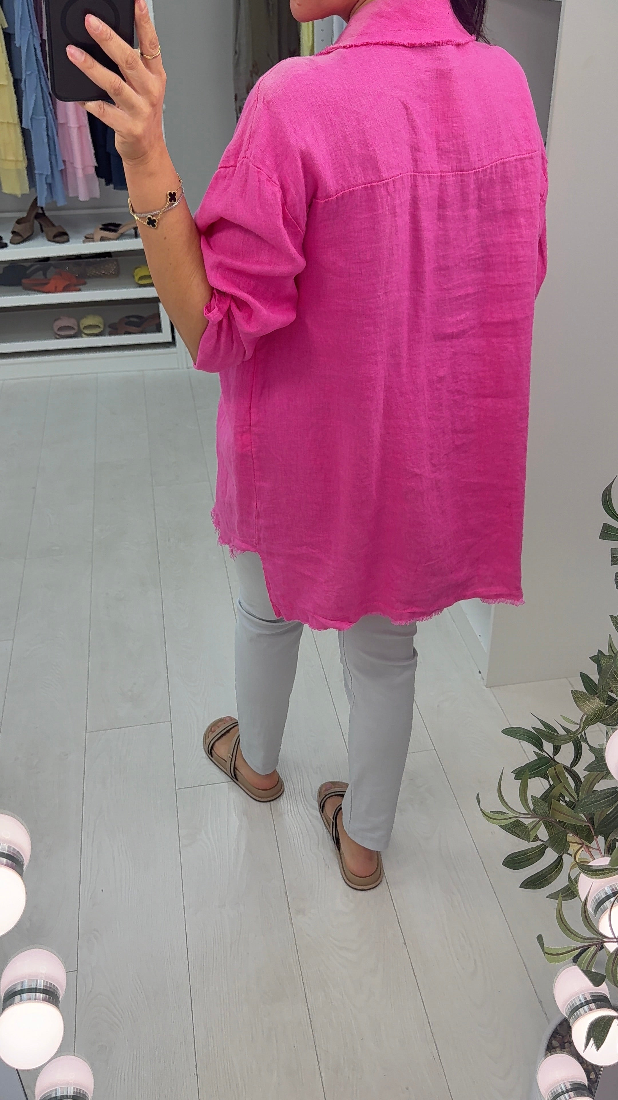 Oaklee Plain Frayed Hem Linen Shirt