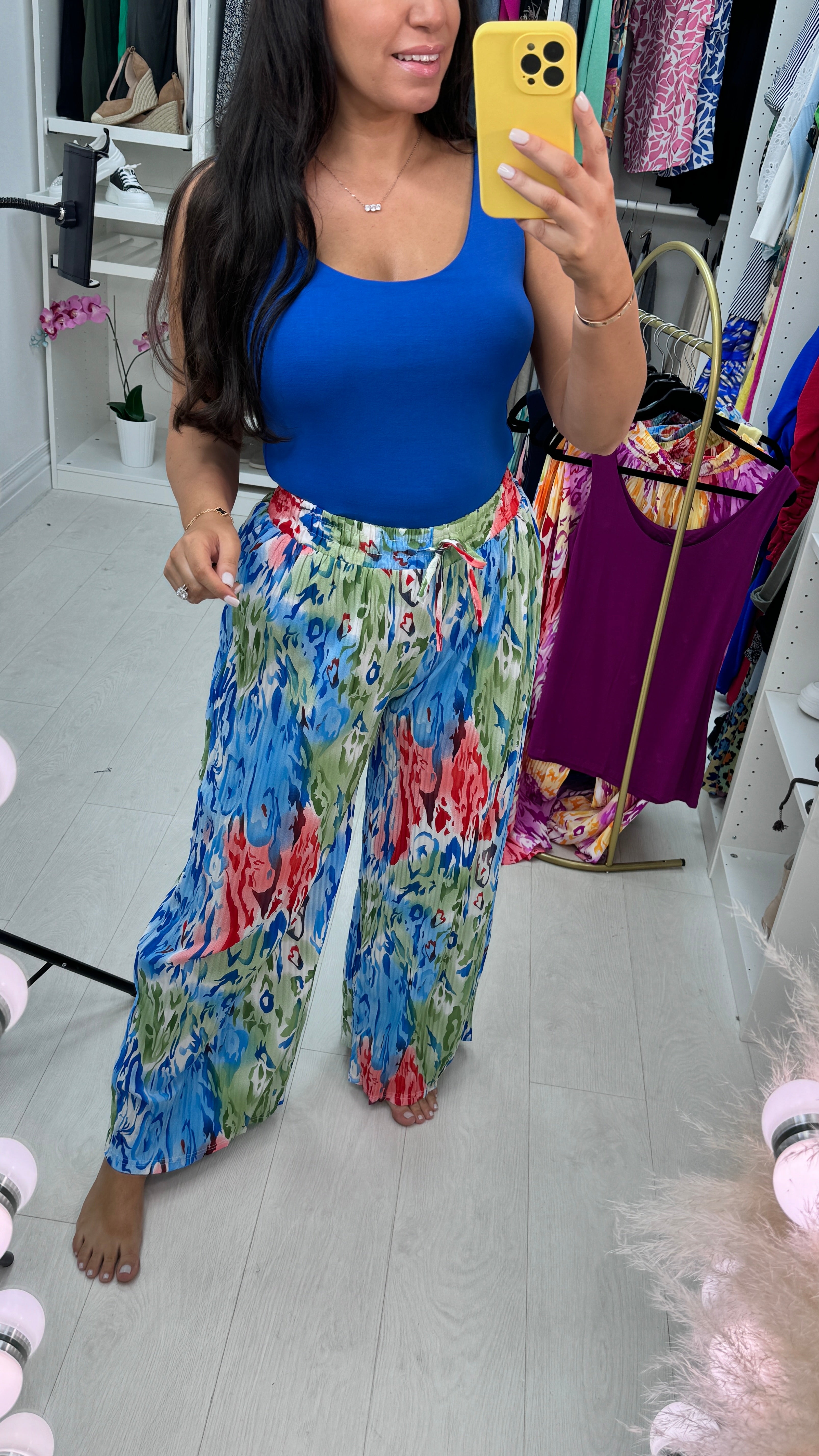 Elkie Multi Coloured Wide Leg Pleated Trousers