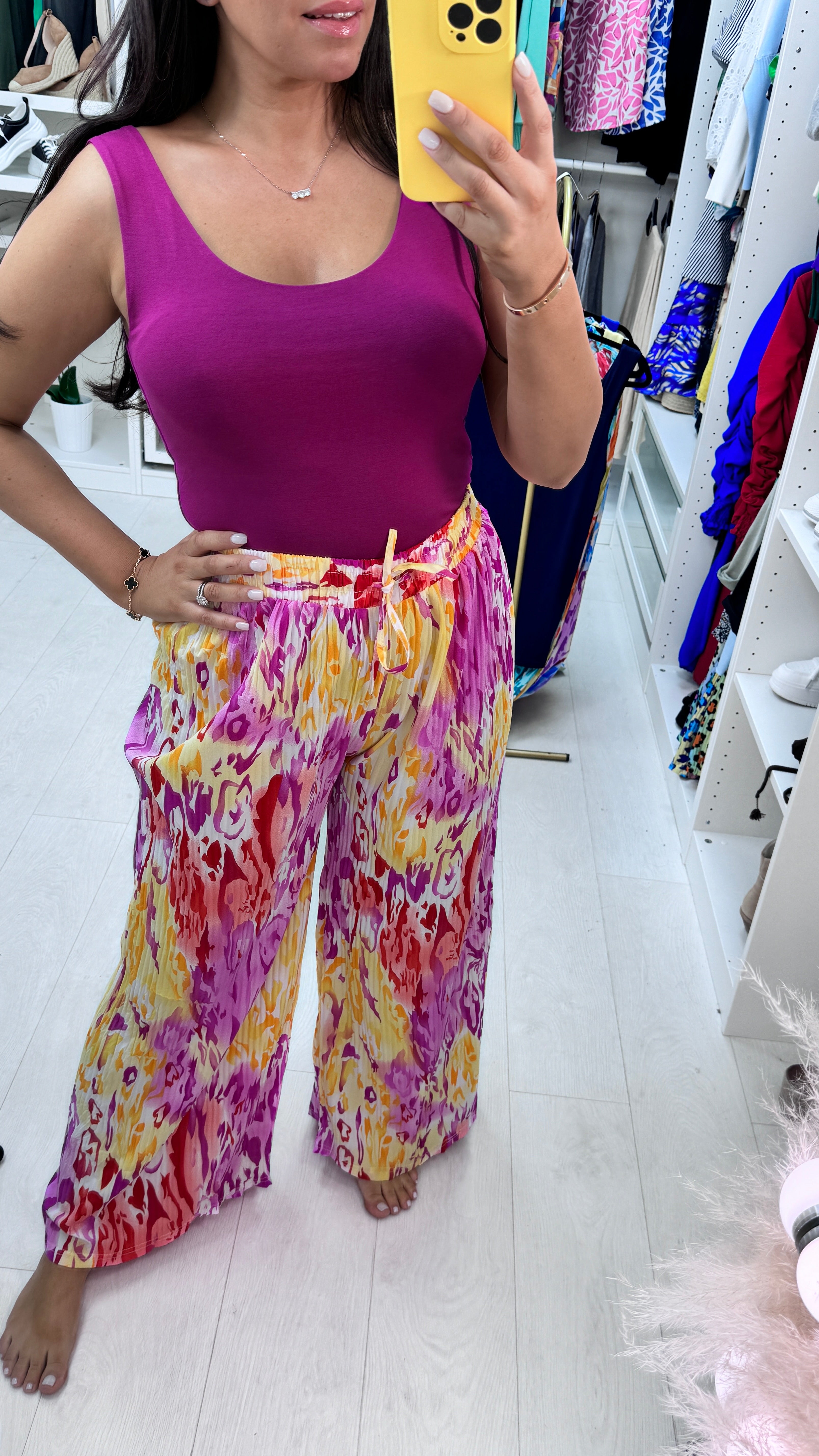 Elkie Multi Coloured Wide Leg Pleated Trousers