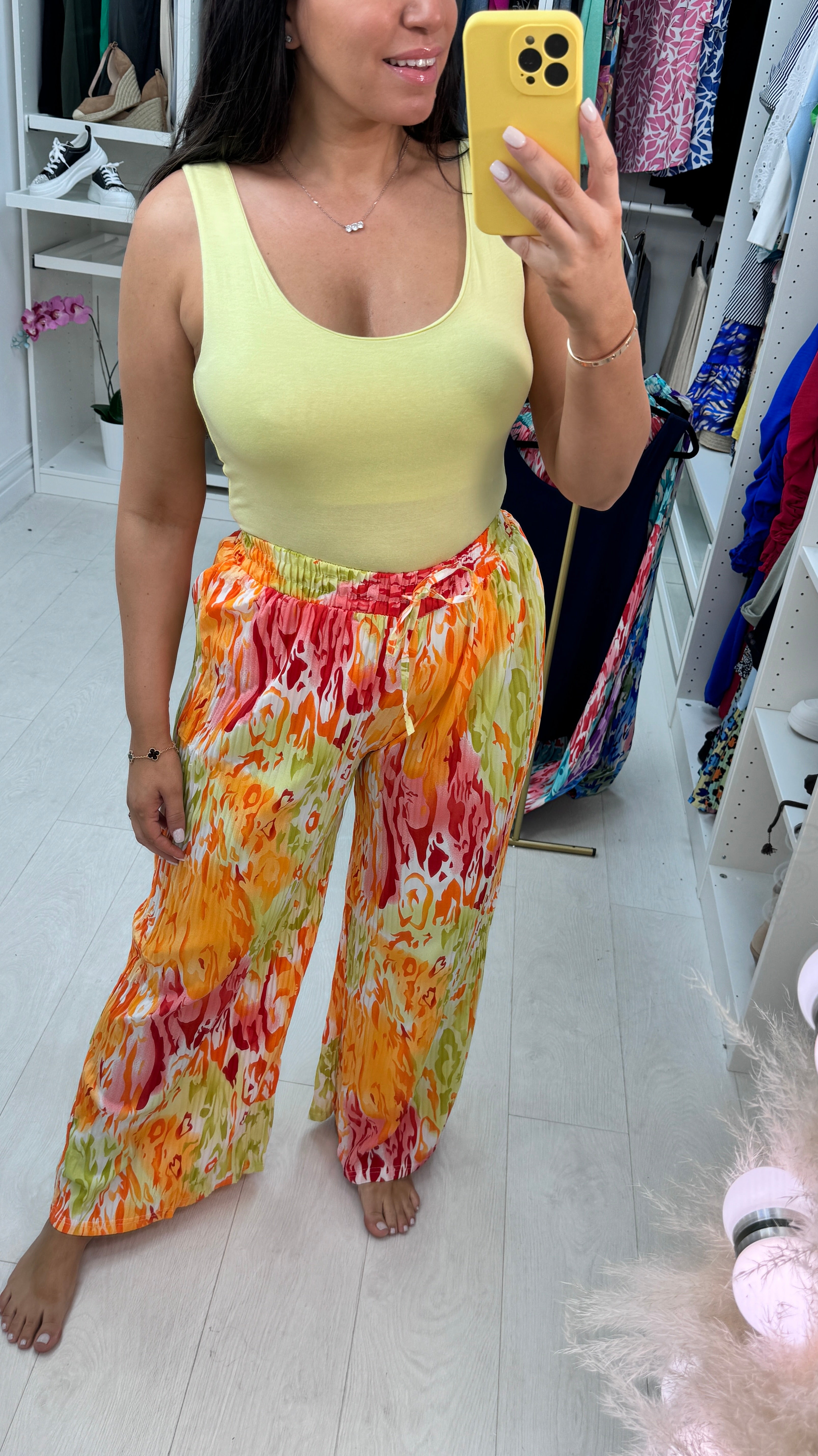 Elkie Multi Coloured Wide Leg Pleated Trousers