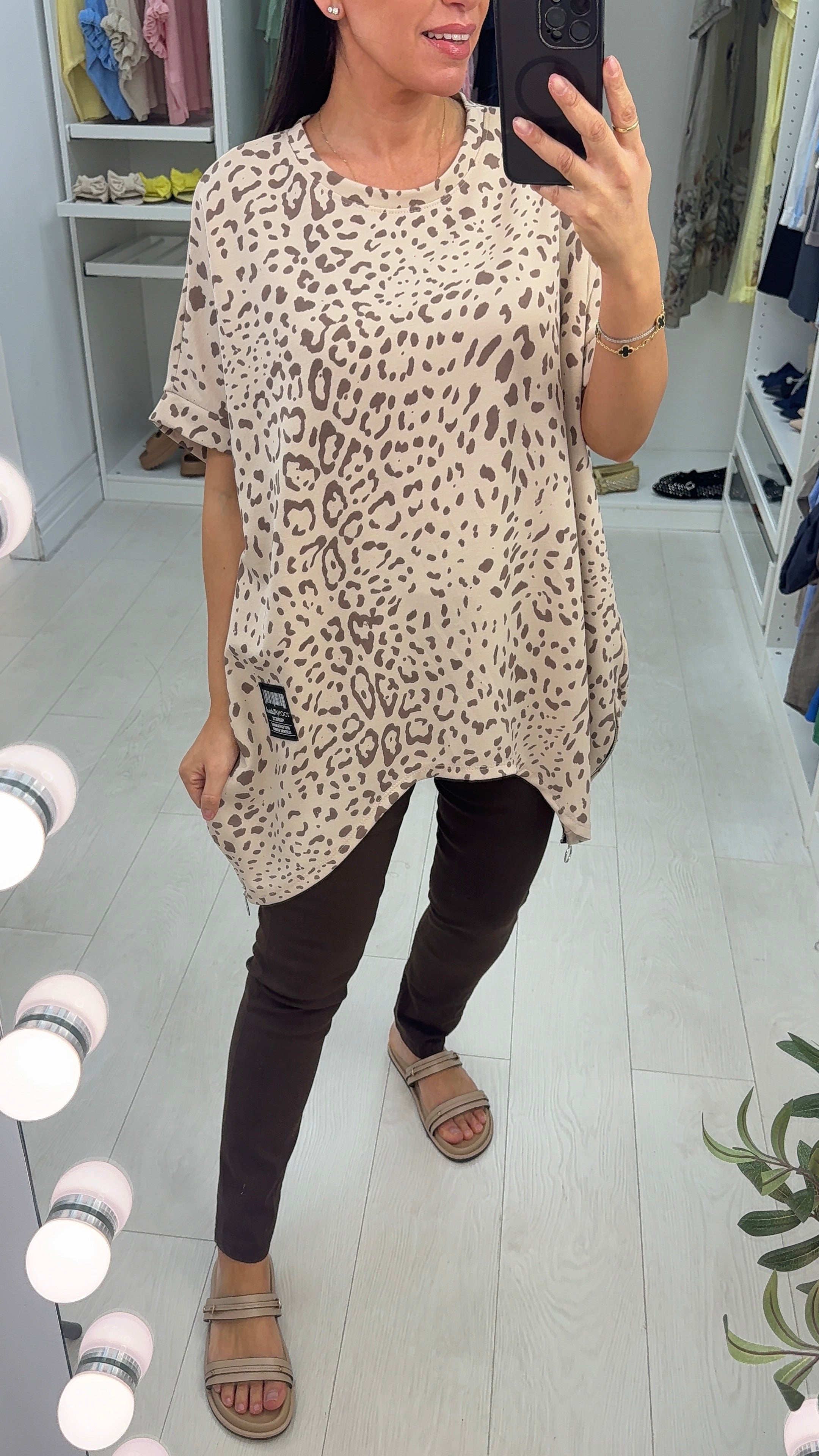 Posie Animal Print Loose Fit Dipped Hem Top