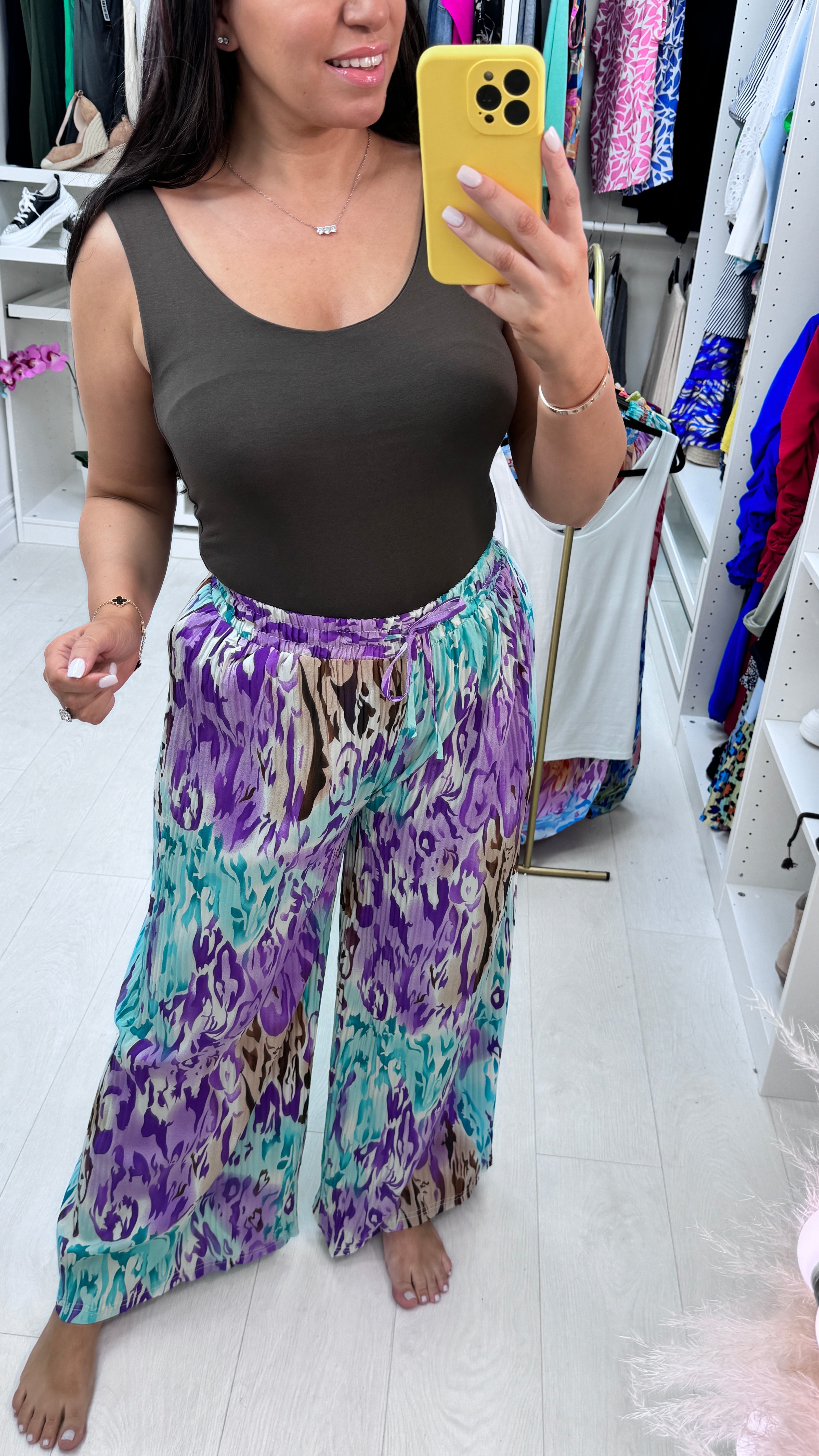 Elkie Multi Coloured Wide Leg Pleated Trousers