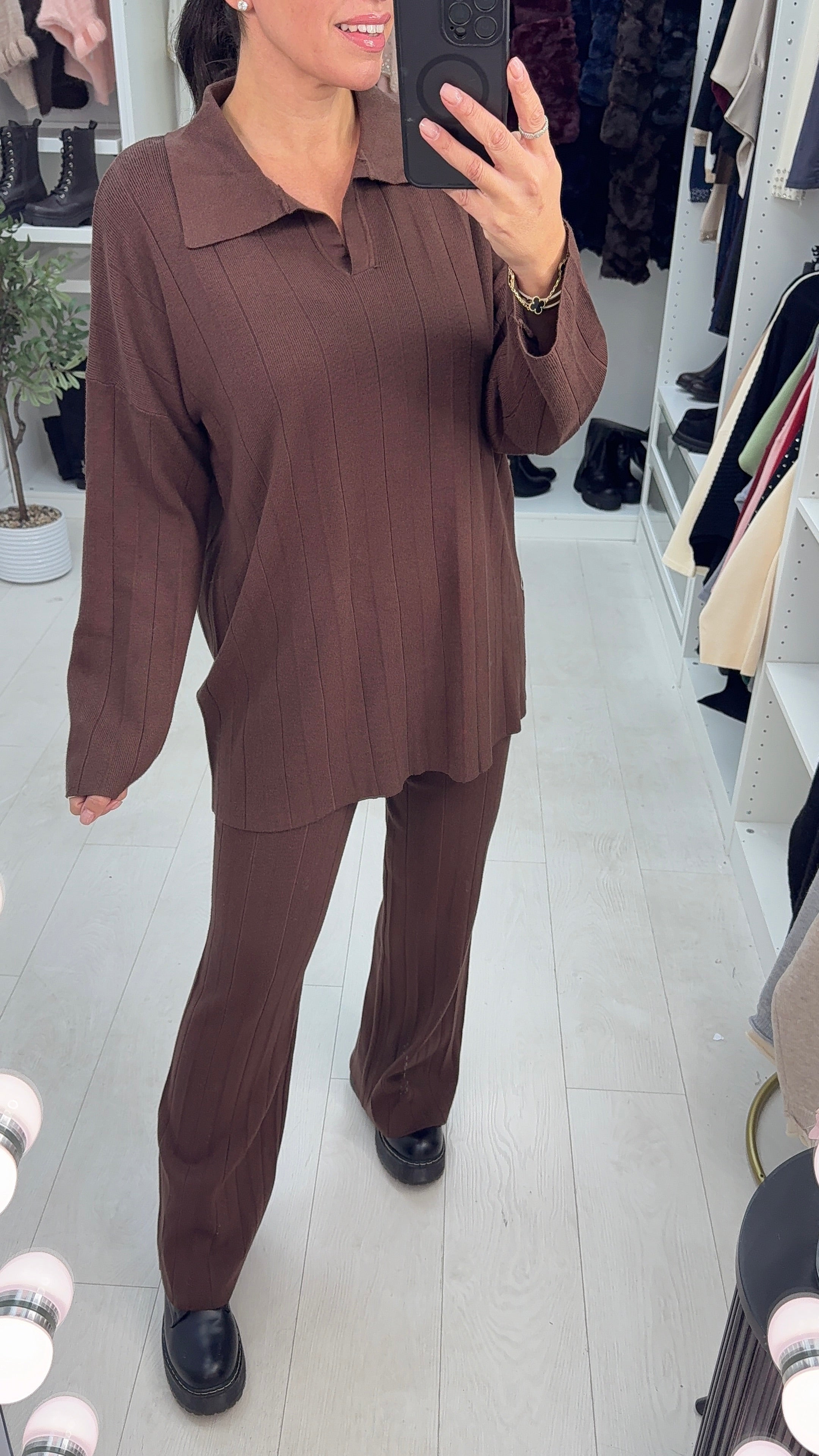 Jenifer Plain Ribbed Longline Loungewear Set