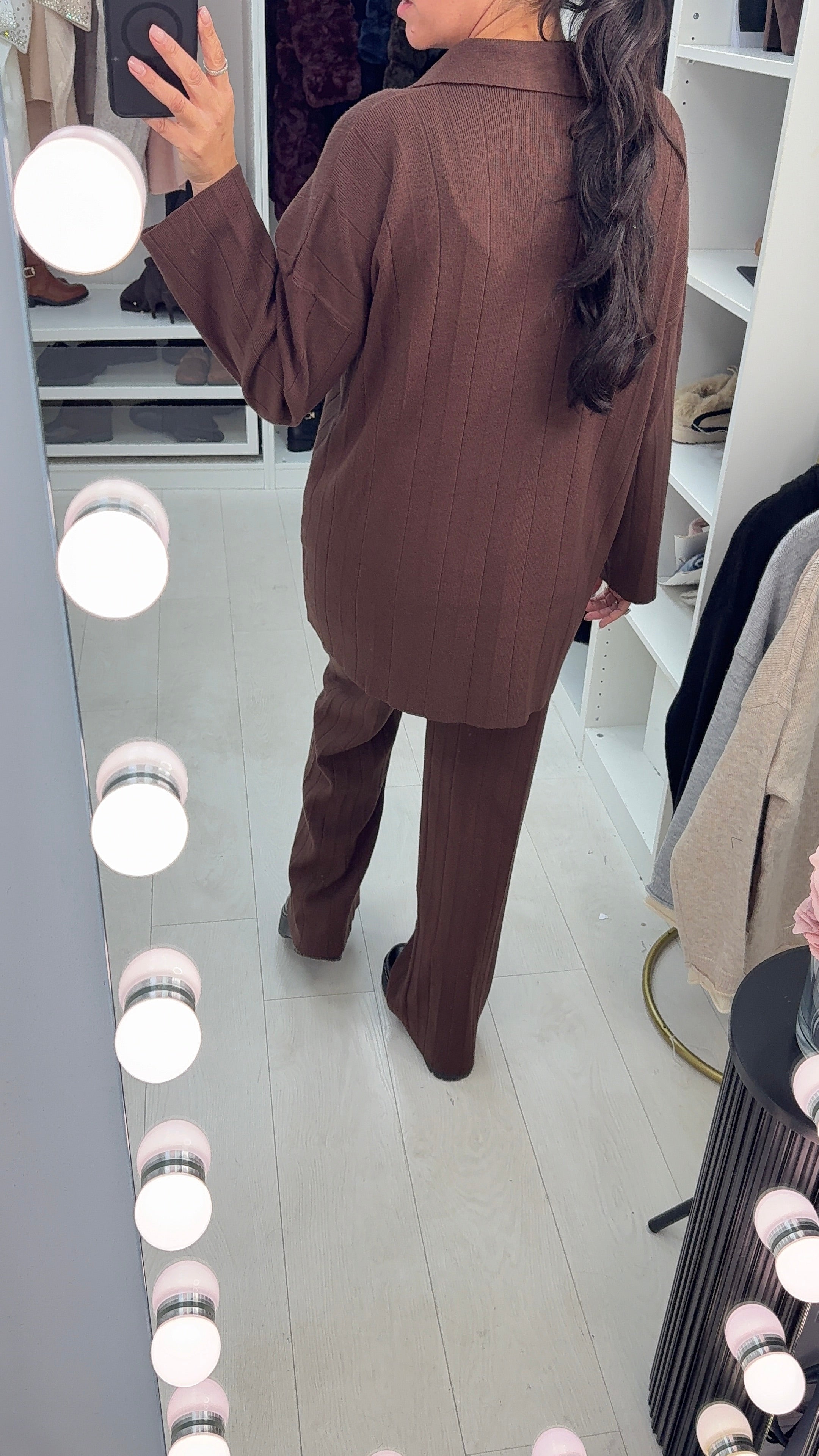 Jenifer Plain Ribbed Longline Loungewear Set