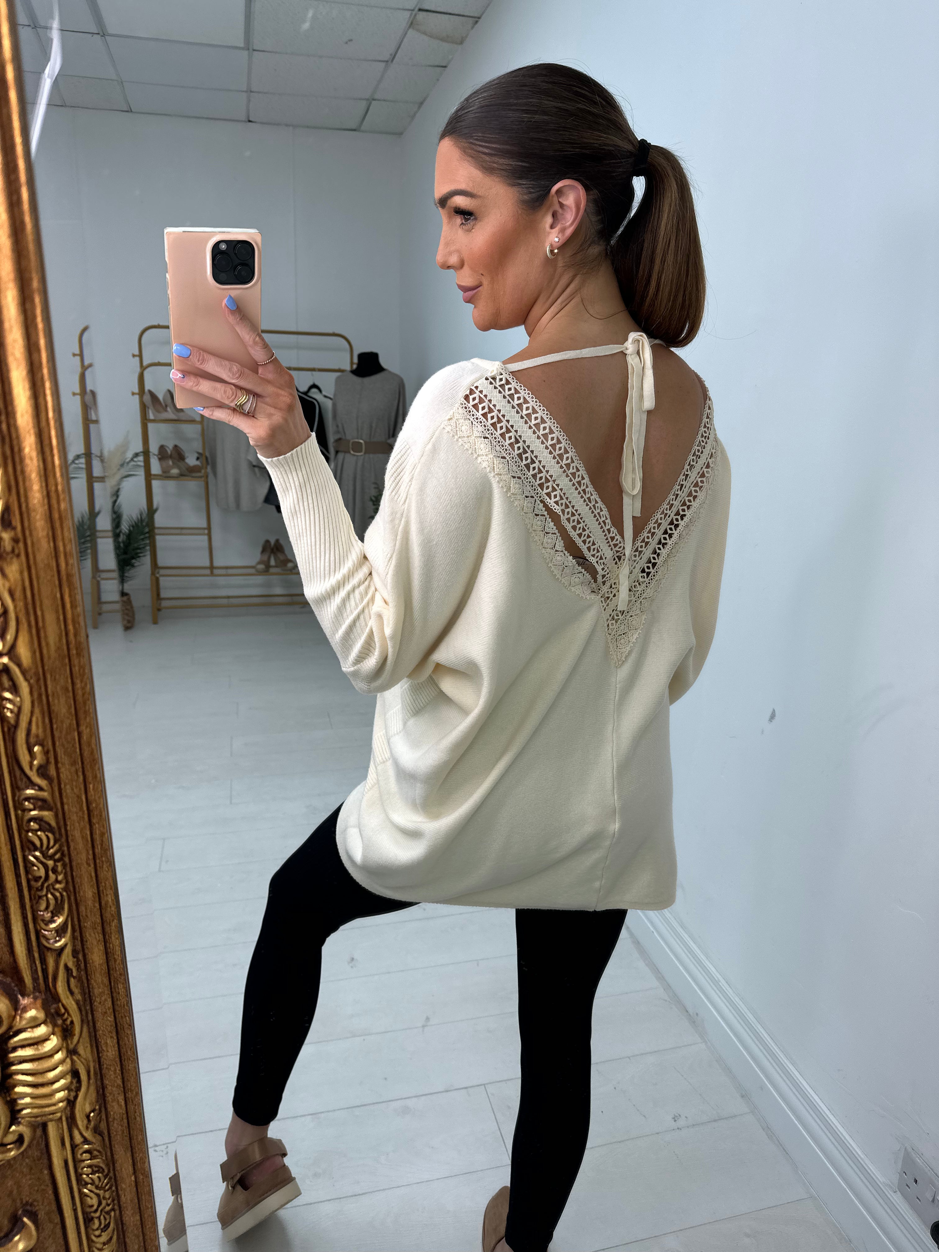 Inayda Crochet Back Detailed Batwing Jumper