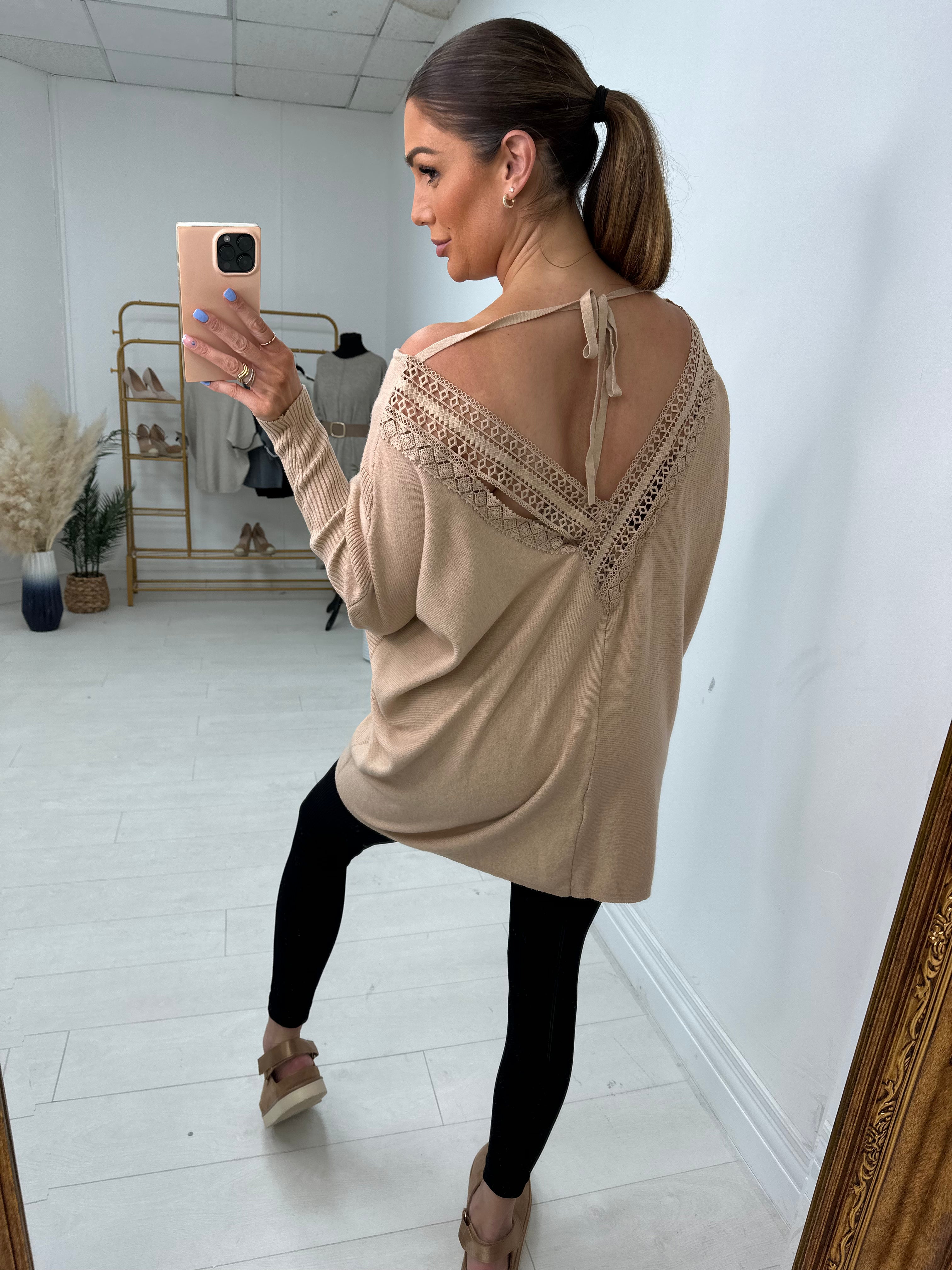 Inayda Crochet Back Detailed Batwing Jumper