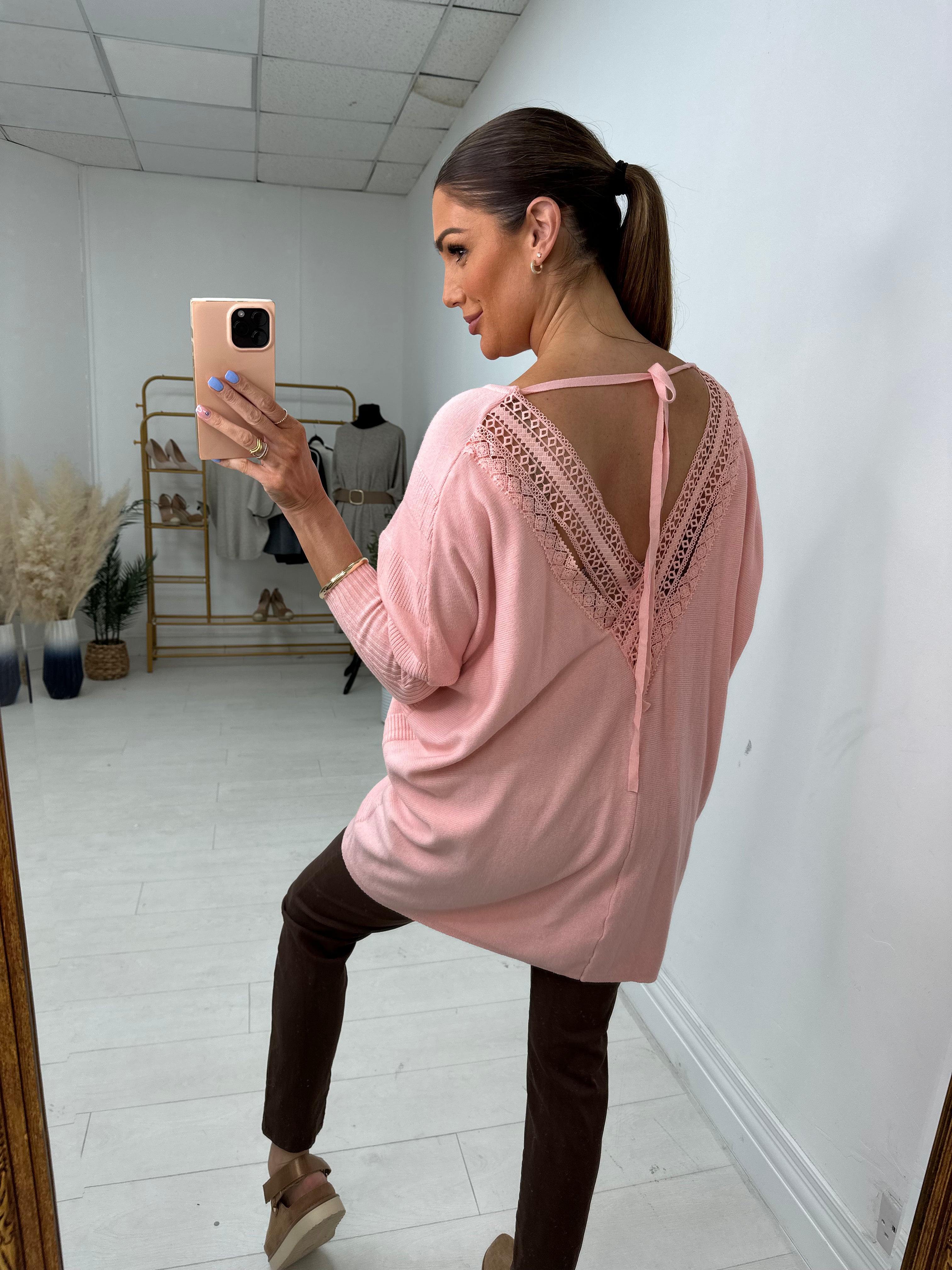 Inayda Crochet Back Detailed Batwing Jumper