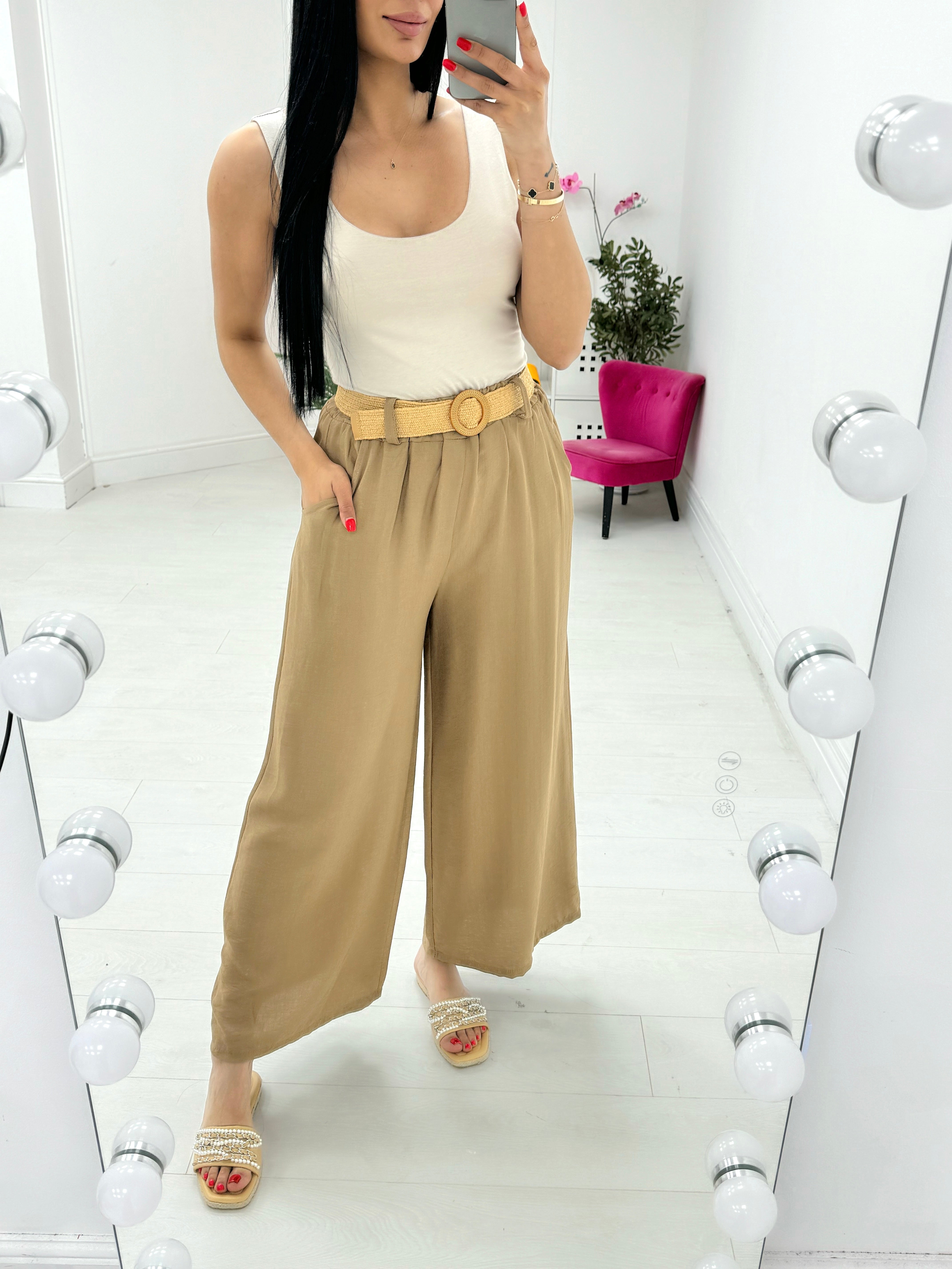Honey Crepe Wide Leg Trousers