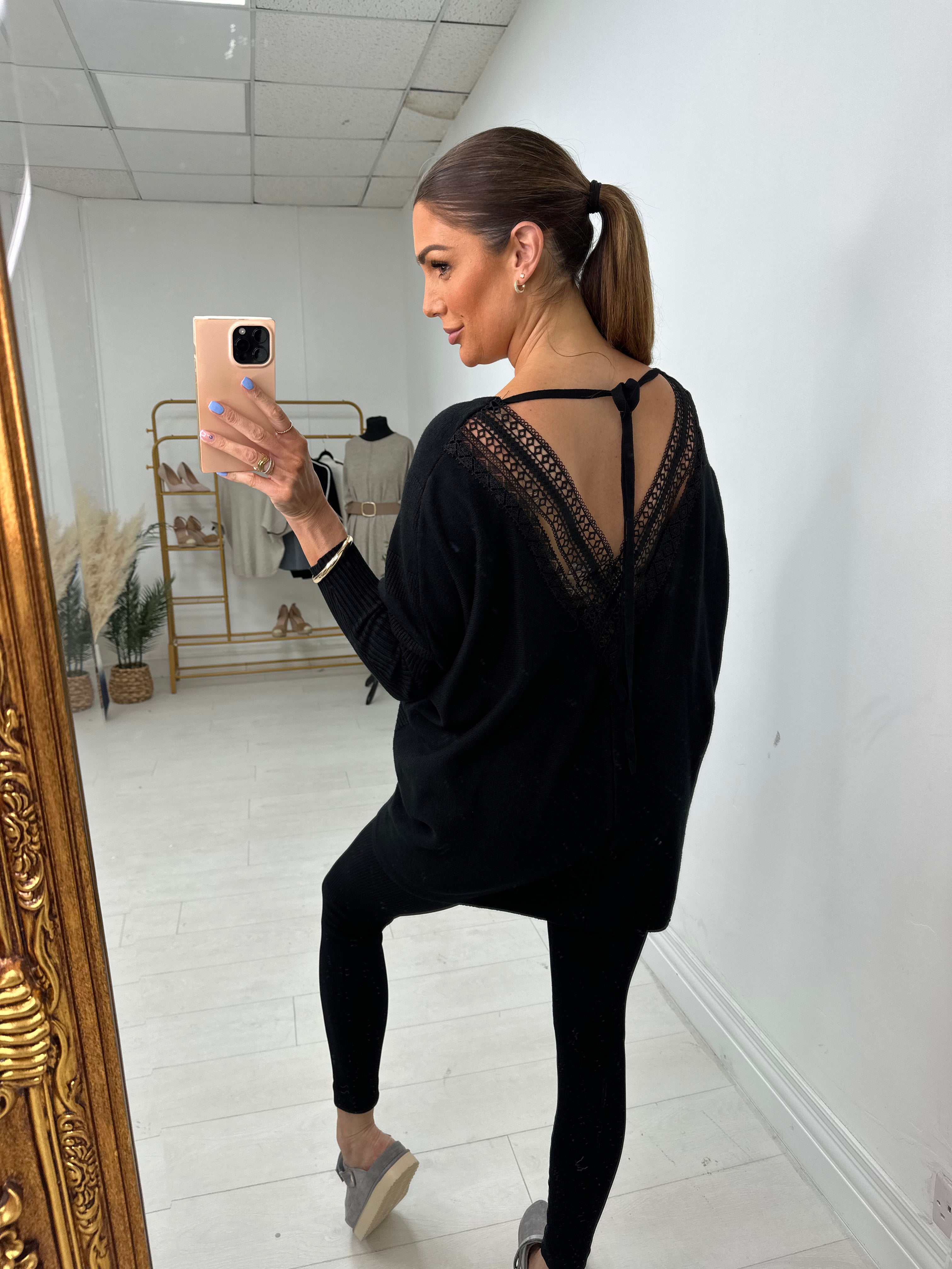 Inayda Crochet Back Detailed Batwing Jumper