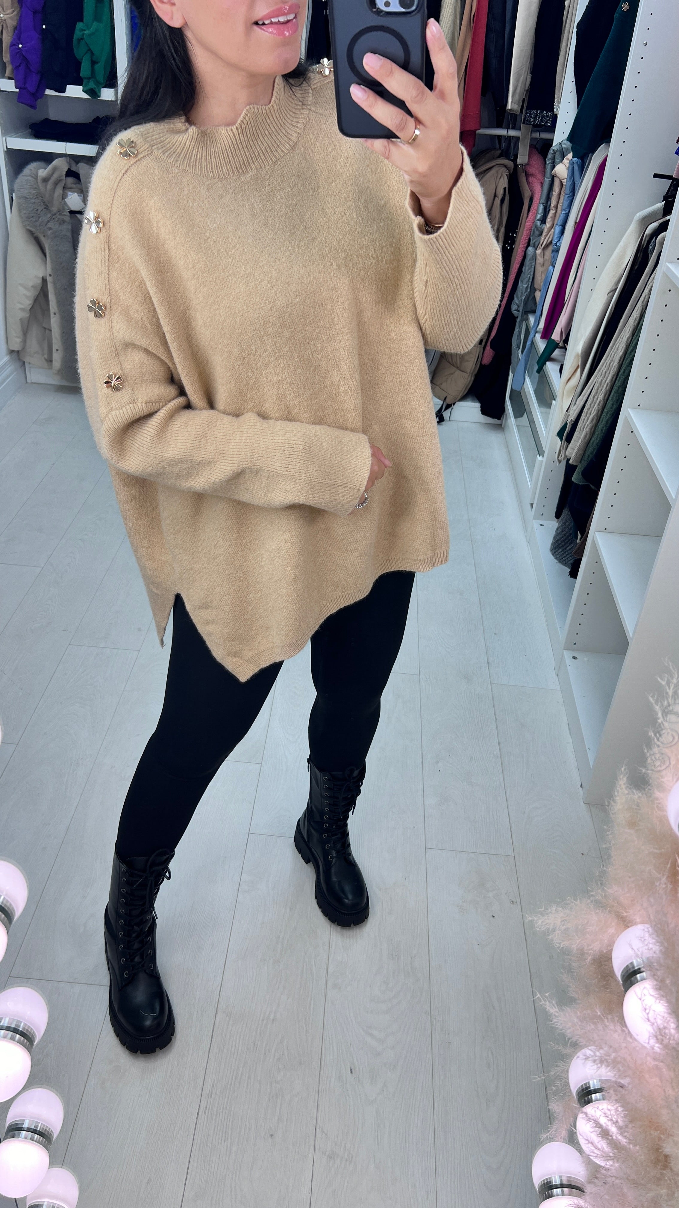 Laurelle Gold Clover Studded Shoulder Jumper