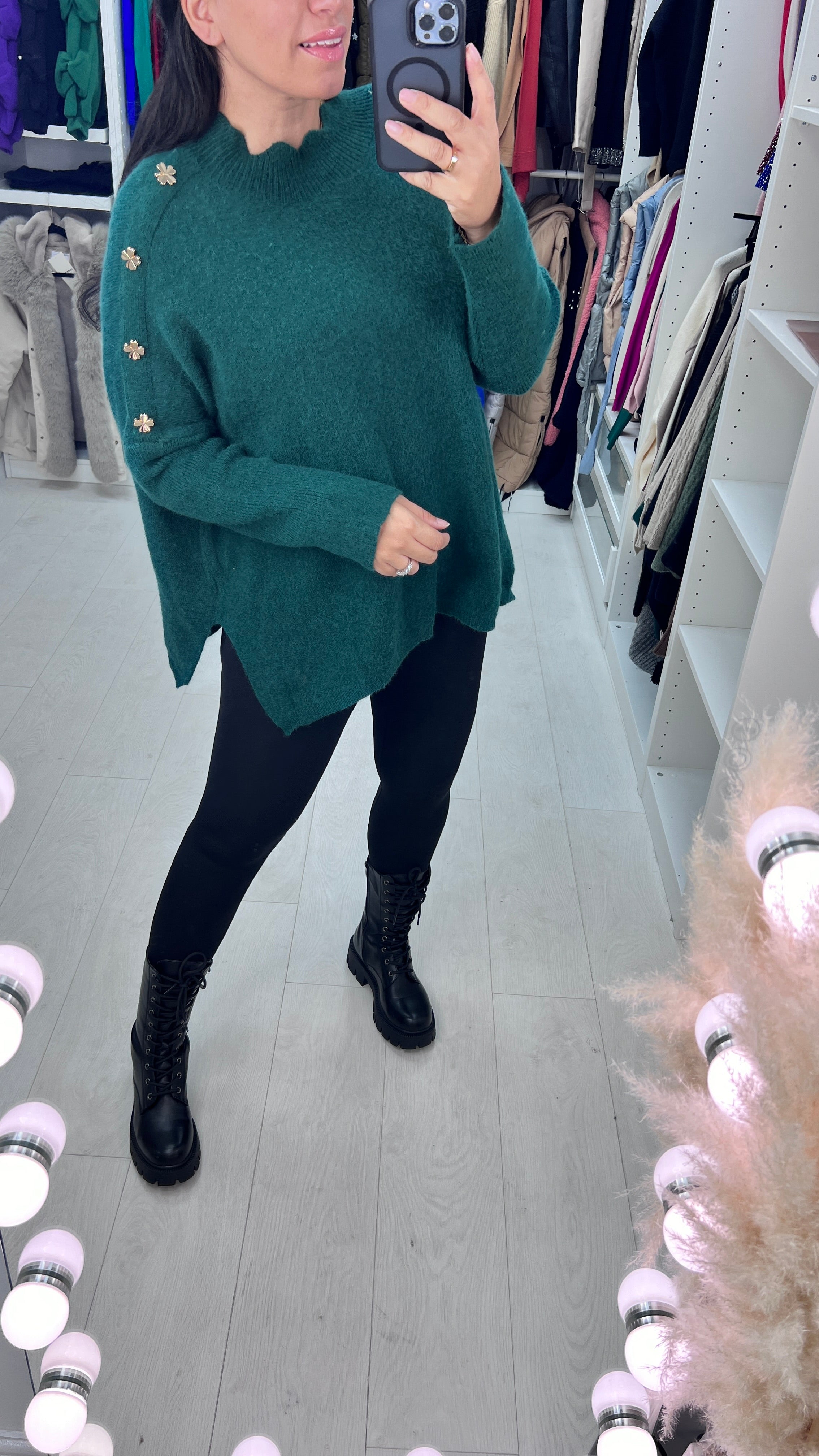 Laurelle Gold Clover Studded Shoulder Jumper