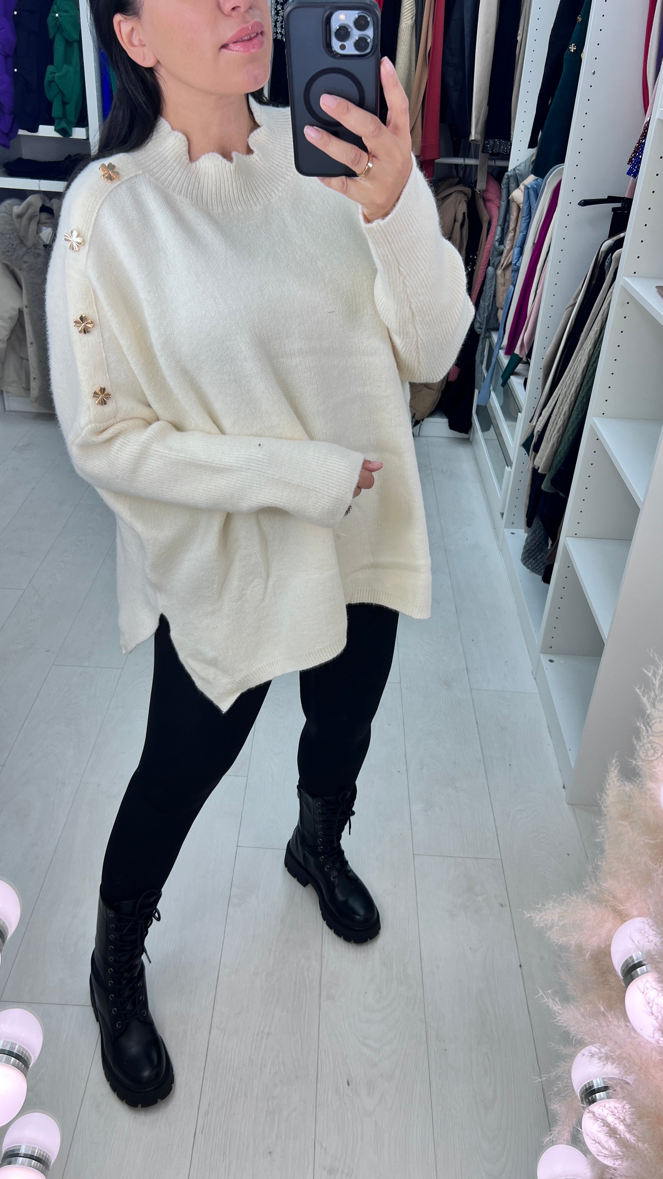 Laurelle Gold Clover Studded Shoulder Jumper