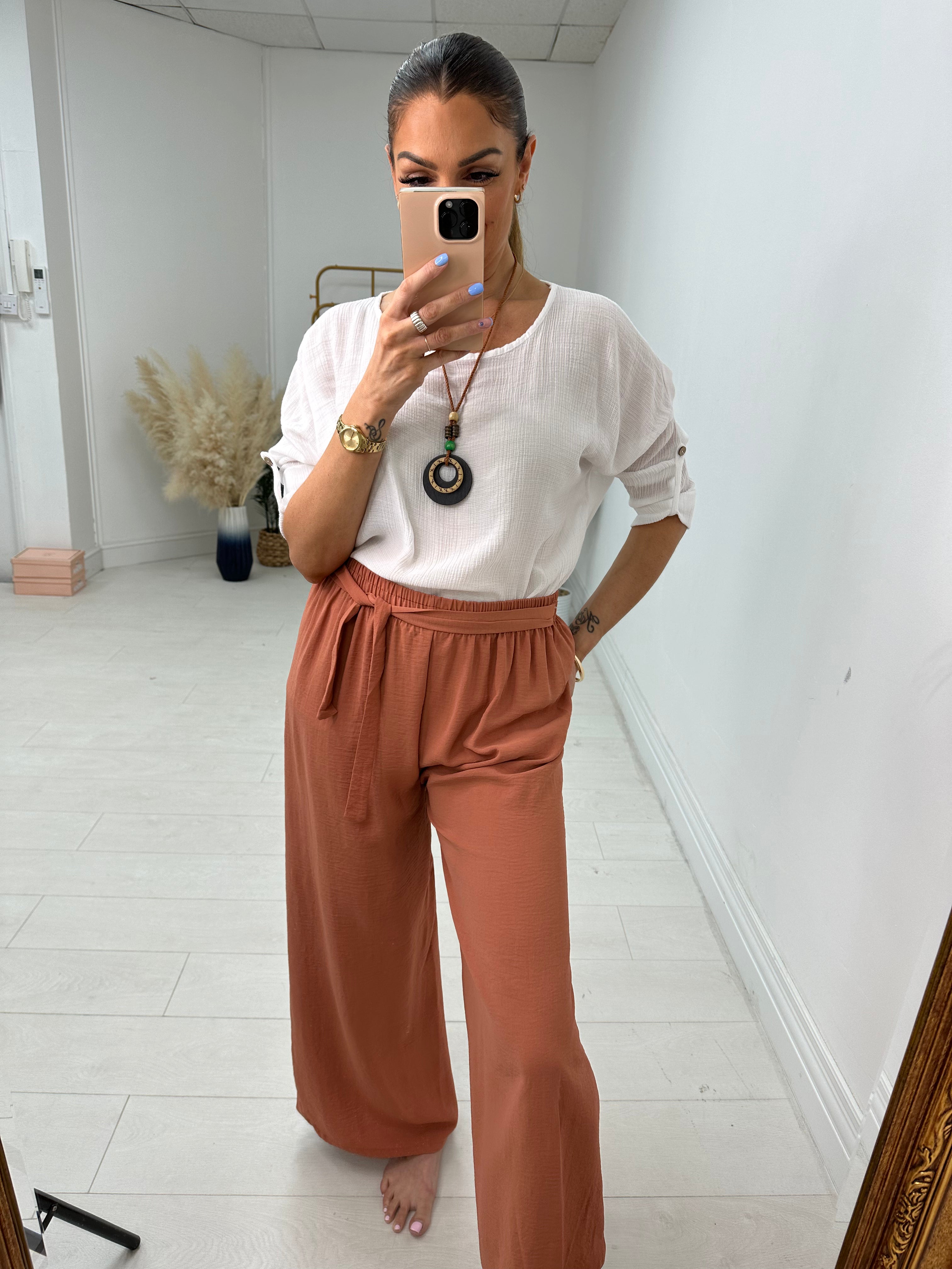 Westie Plain Tie Waist Palazzo Trousers