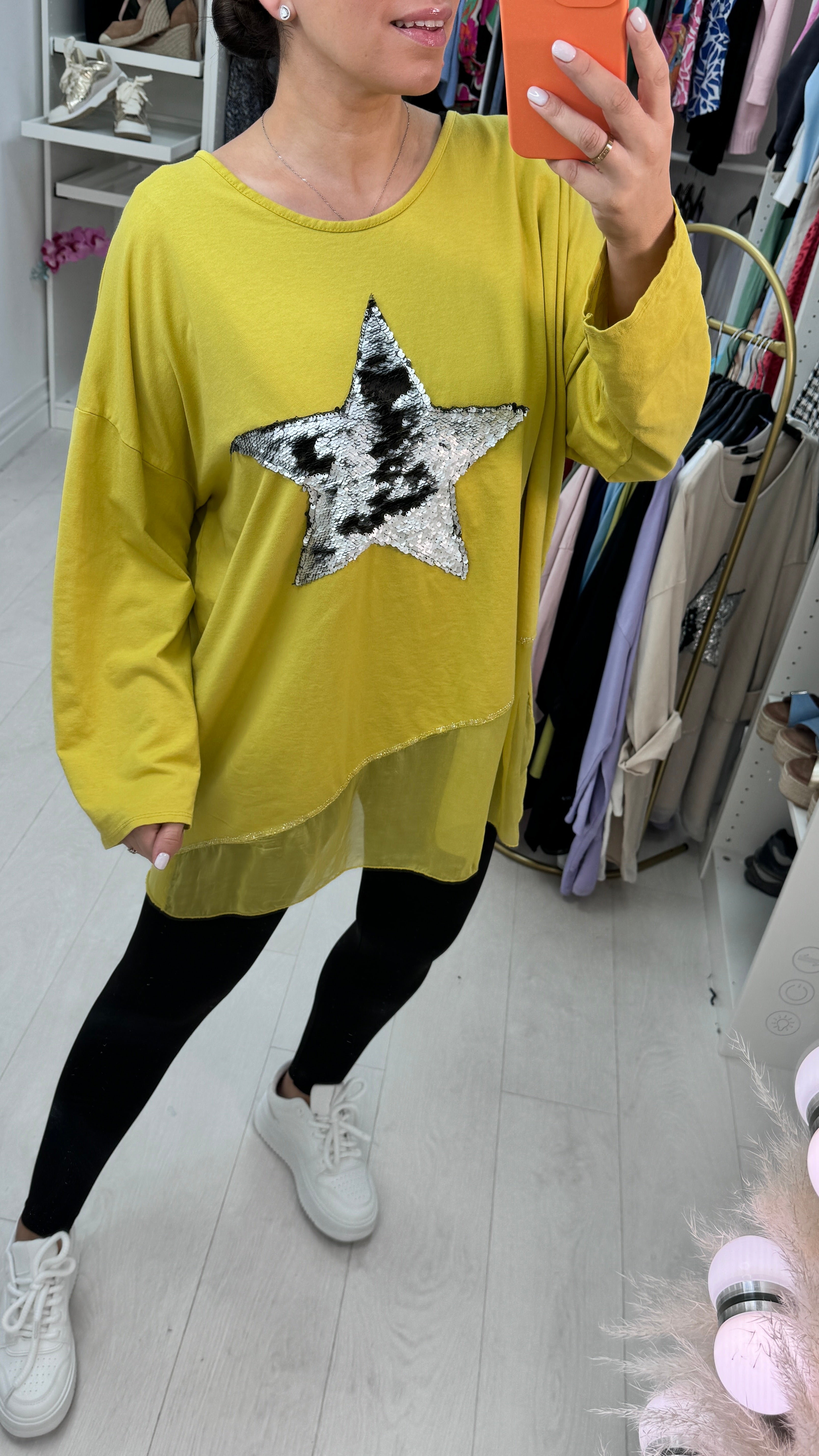 Malin Asymmetric Chiffon Sequin Star Sweatshirt